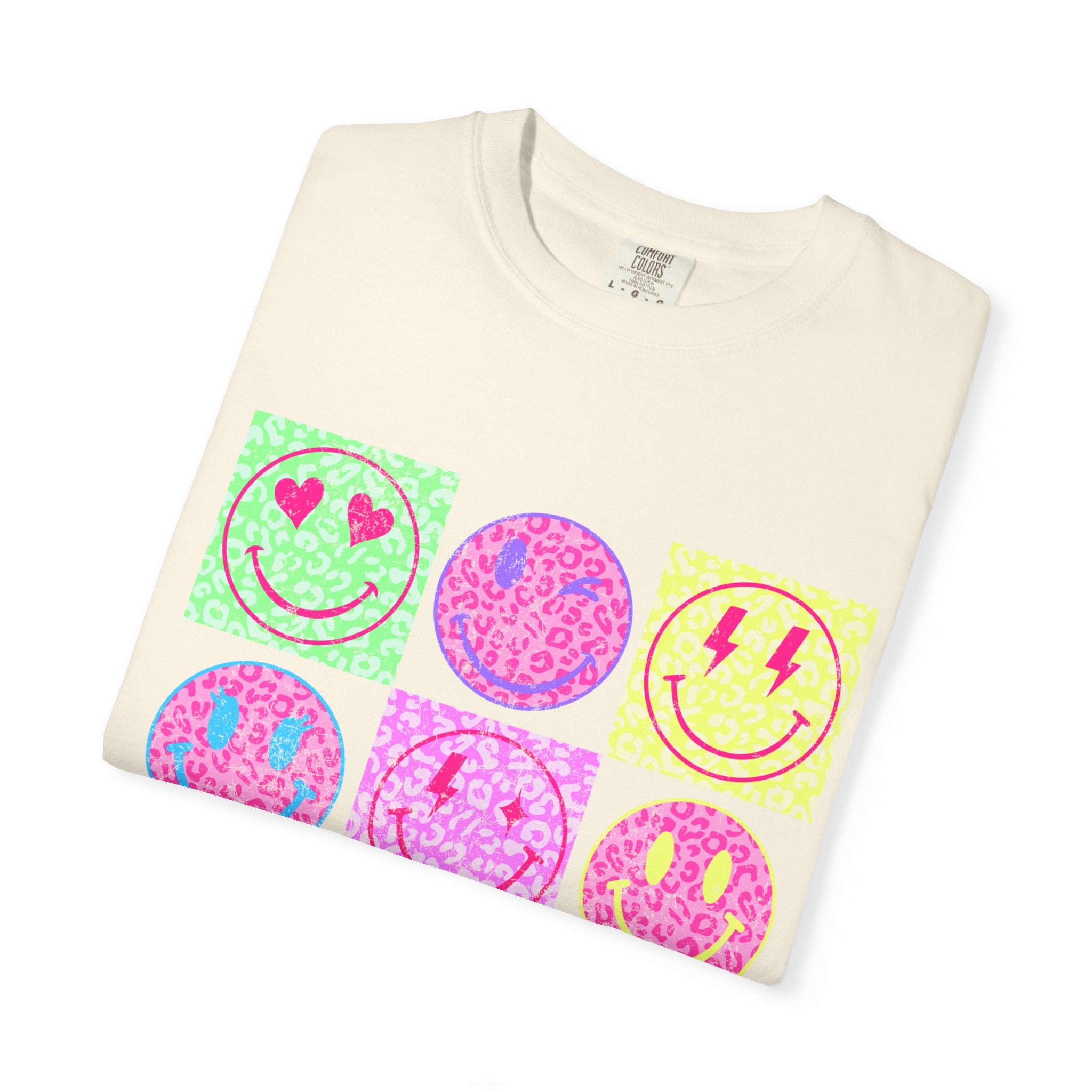 Neon Retro Smiley Grid T-Shirt