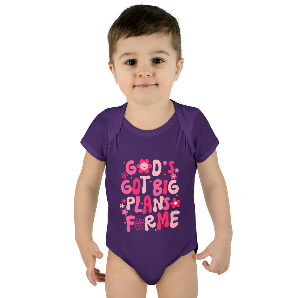 Girls God’s Got Big Plans For Me Infant Bodysuit — Pink Floral Baby Onesie