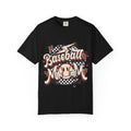 Baseball Mom graphic T-shirt | Retro baseball ball, checkerboard, peace sign
