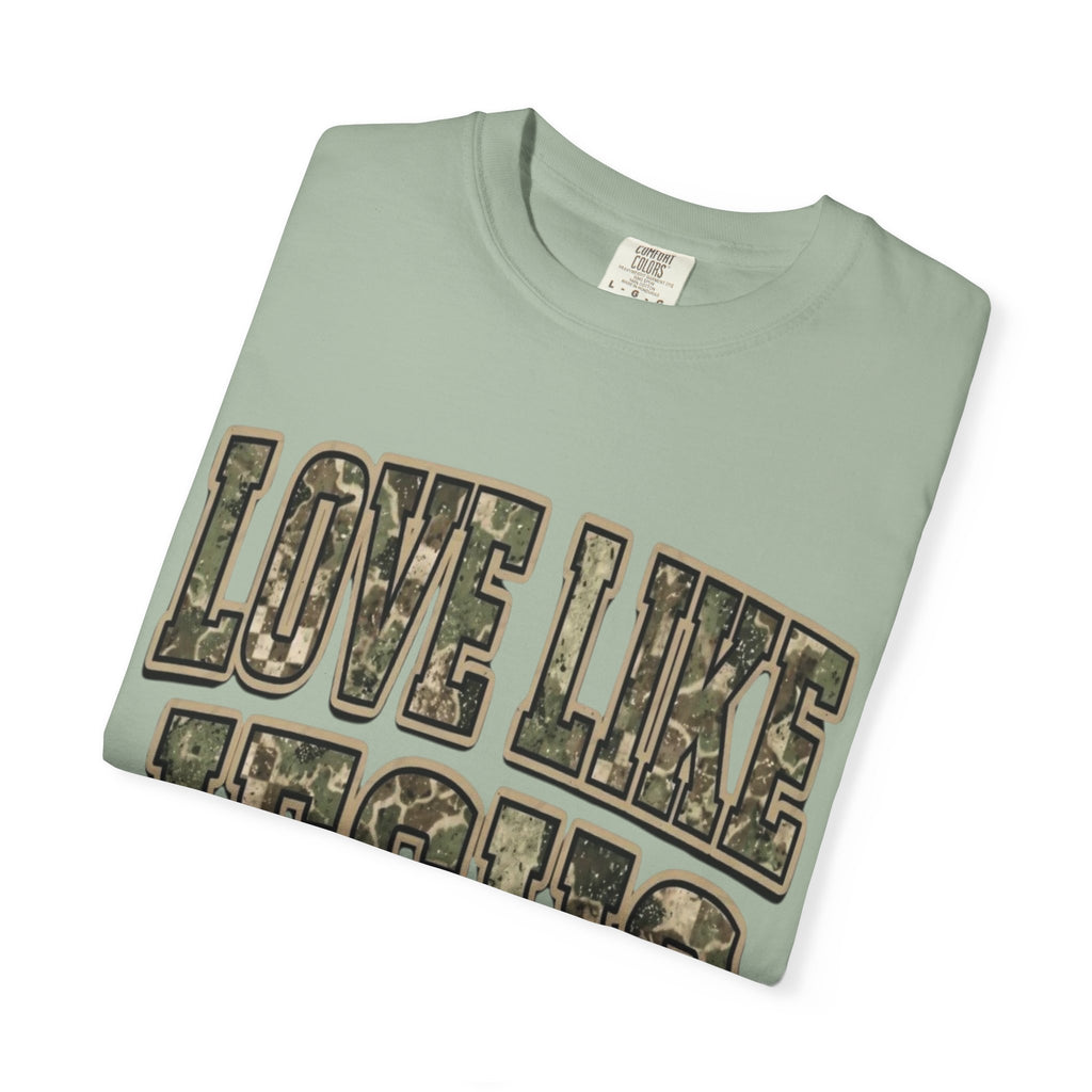 Love Like Jesus camo text T-shirt | Christian faith shirt