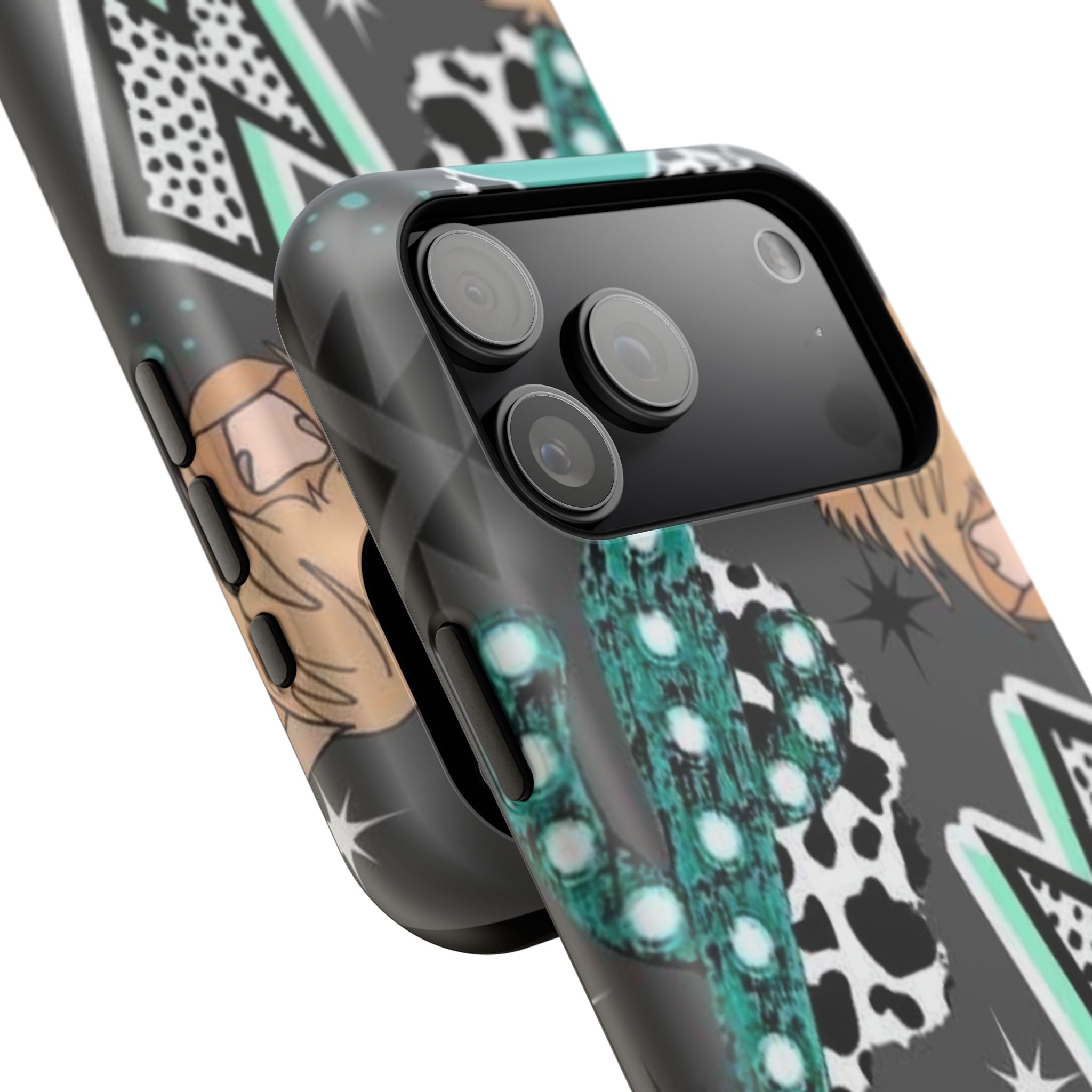 Teal Pop-Art Pattern Phone Case — Impact-Resistant iPhone Cover with Lightning & Leopard Graphics