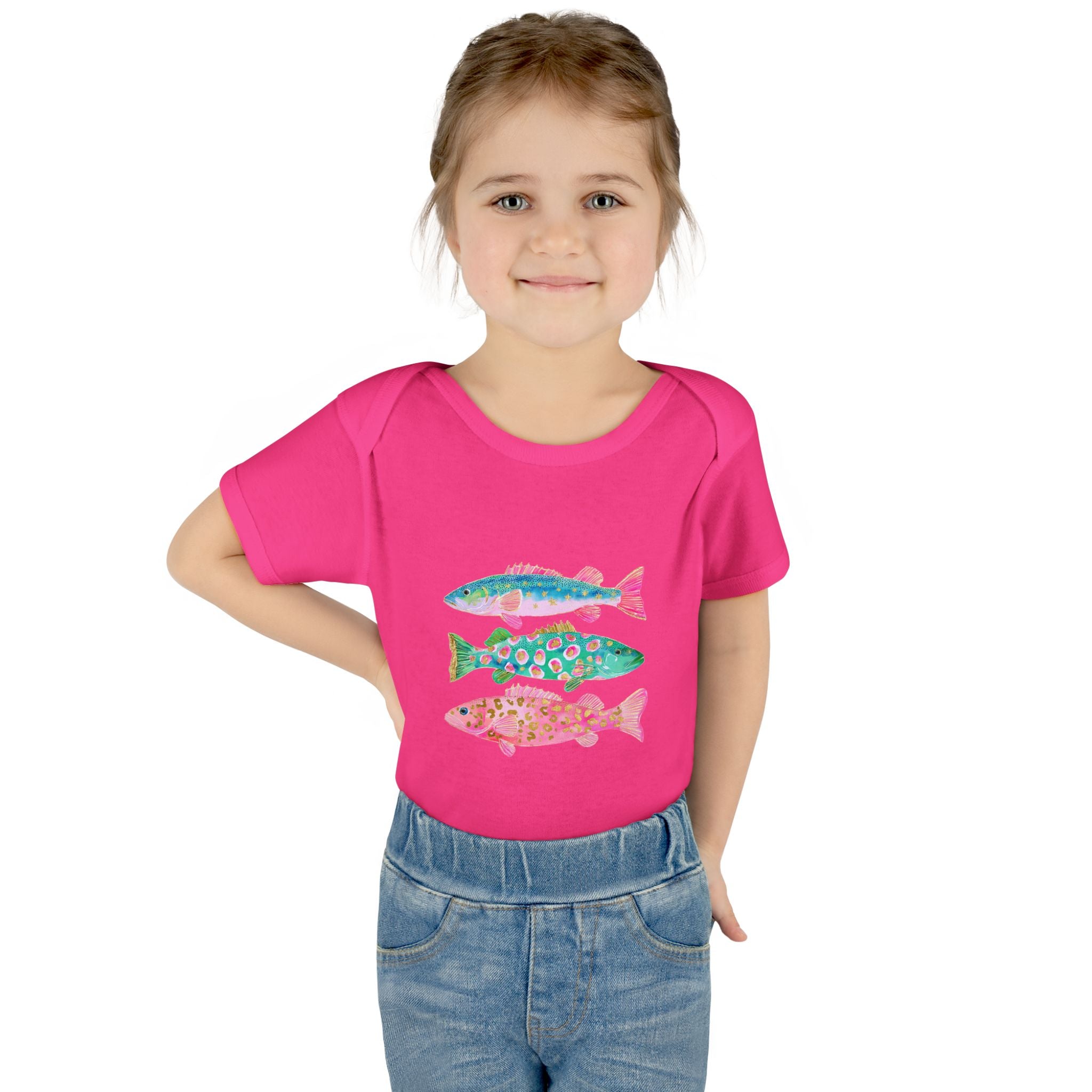 Baby Bodysuit — Colorful Watercolor Fish Onesie for Infants