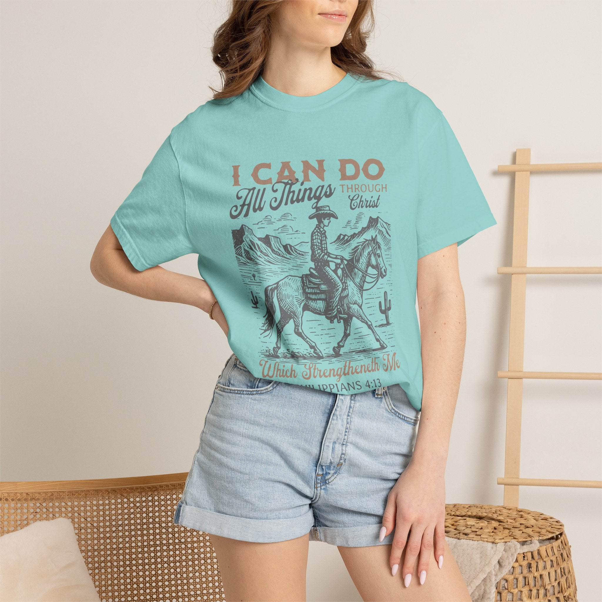 Faith Cowboy T-Shirt — "I Can Do All Things" Philippians 4:13 Christian Tee