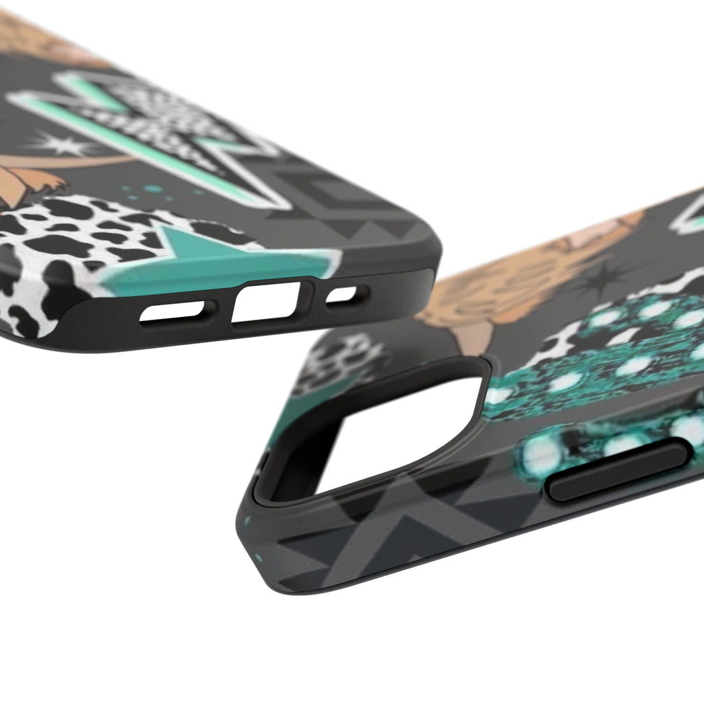 Teal Pop-Art Pattern Phone Case — Impact-Resistant iPhone Cover with Lightning & Leopard Graphics