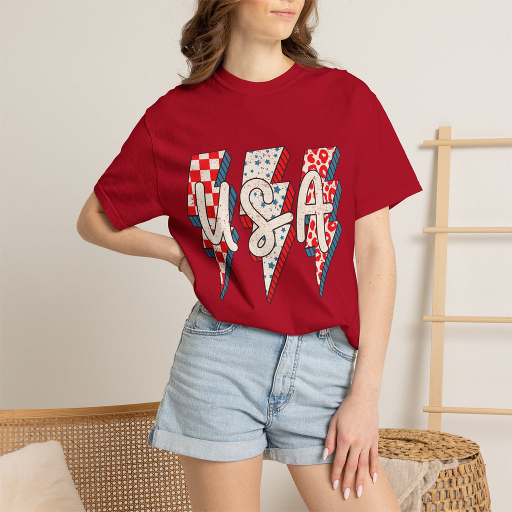 USA Lightning Bolt Graphic T-Shirt — Patriotic 4th of July Tee