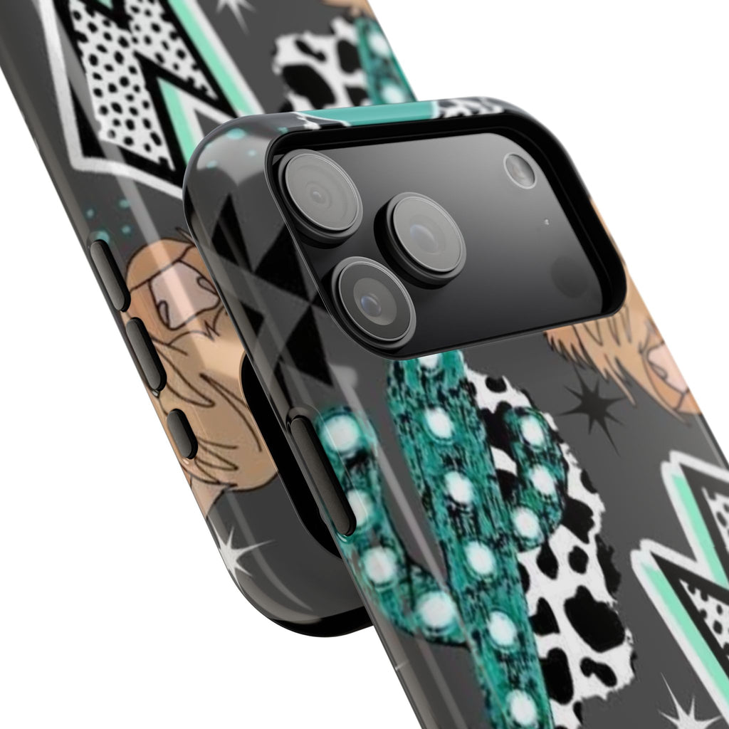 Teal Pop-Art Pattern Phone Case — Impact-Resistant iPhone Cover with Lightning & Leopard Graphics