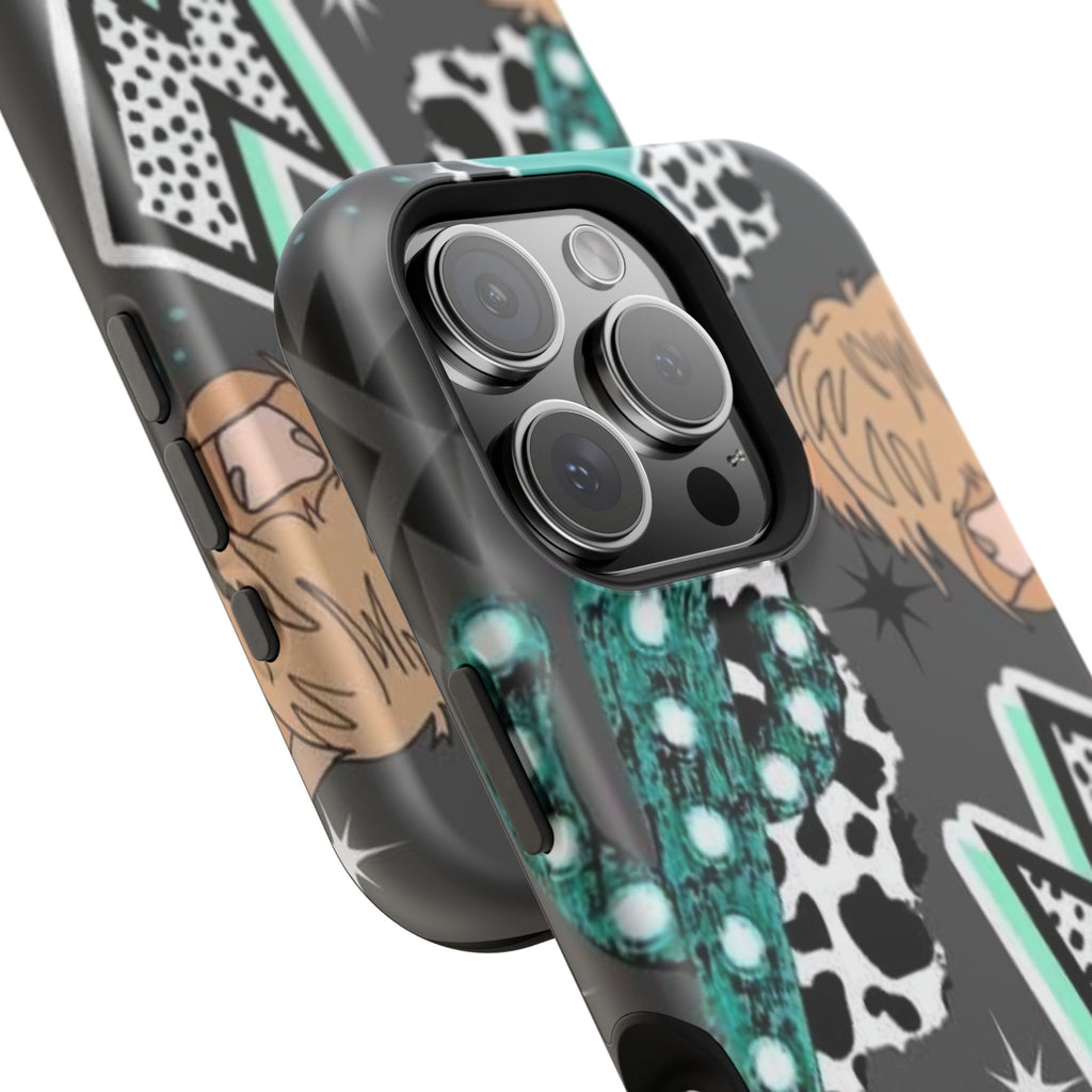 Teal Pop-Art Pattern Phone Case — Impact-Resistant iPhone Cover with Lightning & Leopard Graphics