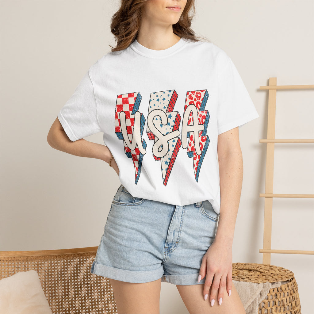 USA Lightning Bolt Graphic T-Shirt — Patriotic 4th of July Tee