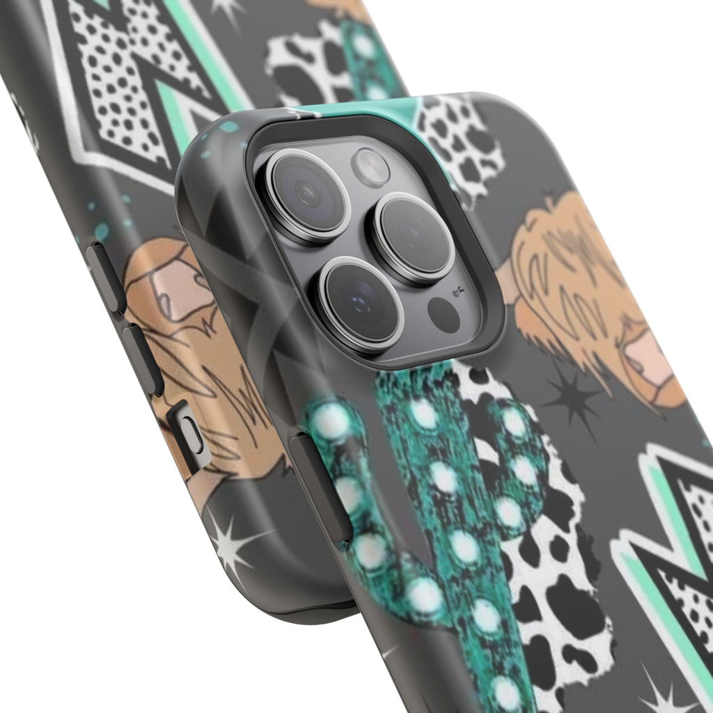 Teal Pop-Art Pattern Phone Case — Impact-Resistant iPhone Cover with Lightning & Leopard Graphics