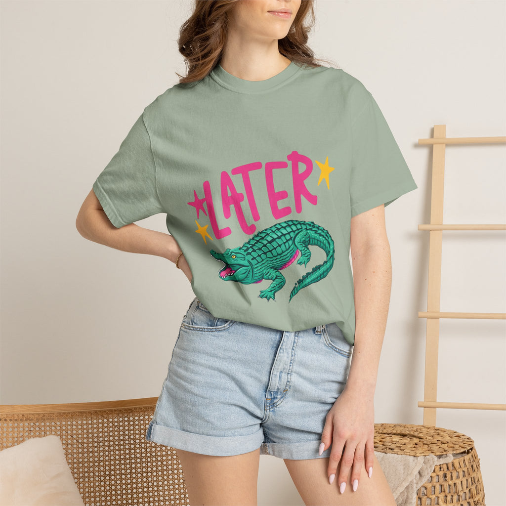 Later/After While Alligator T-Shirt — Retro Pink & Teal Graphic Tee