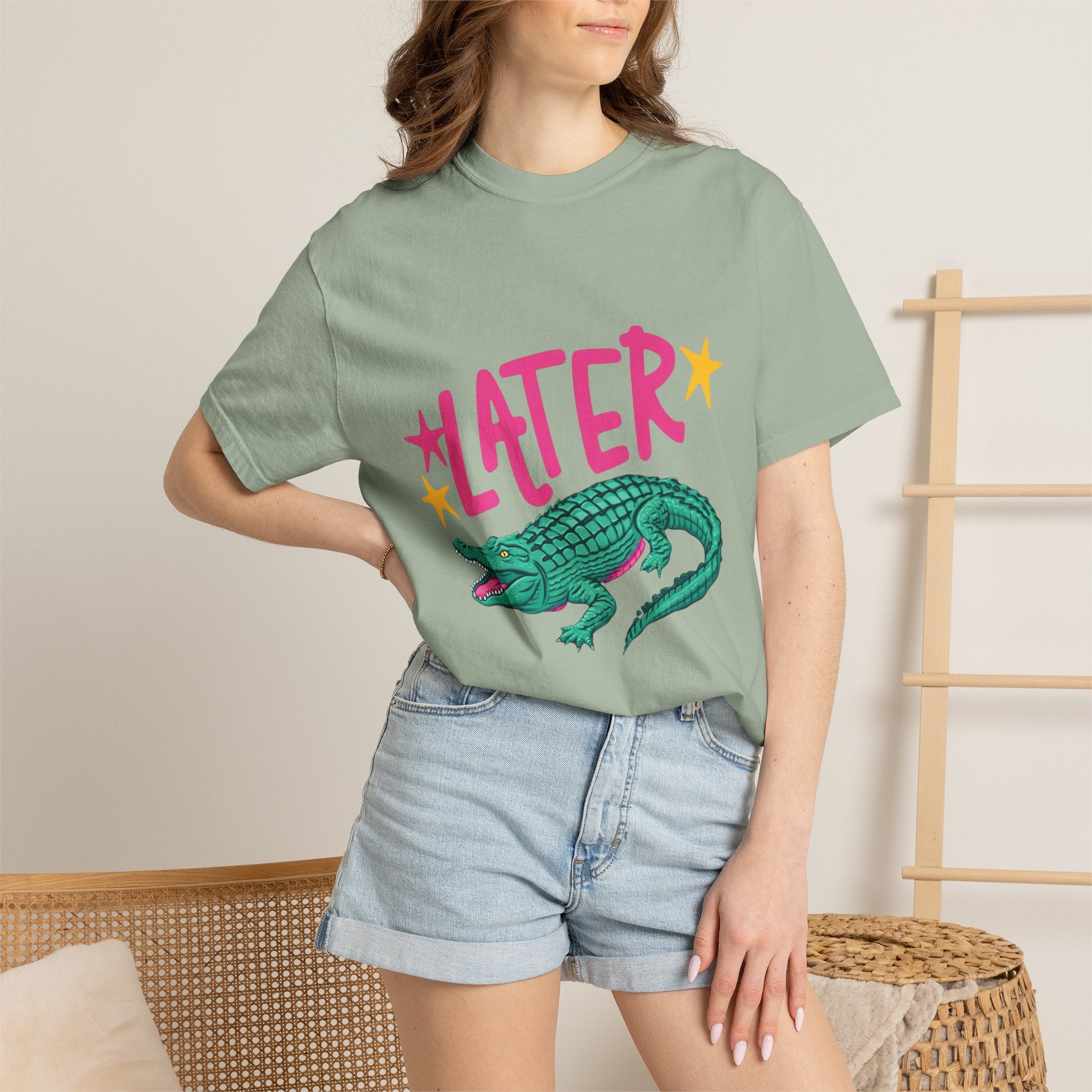 Later/After While Alligator T-Shirt — Retro Pink & Teal Graphic Tee