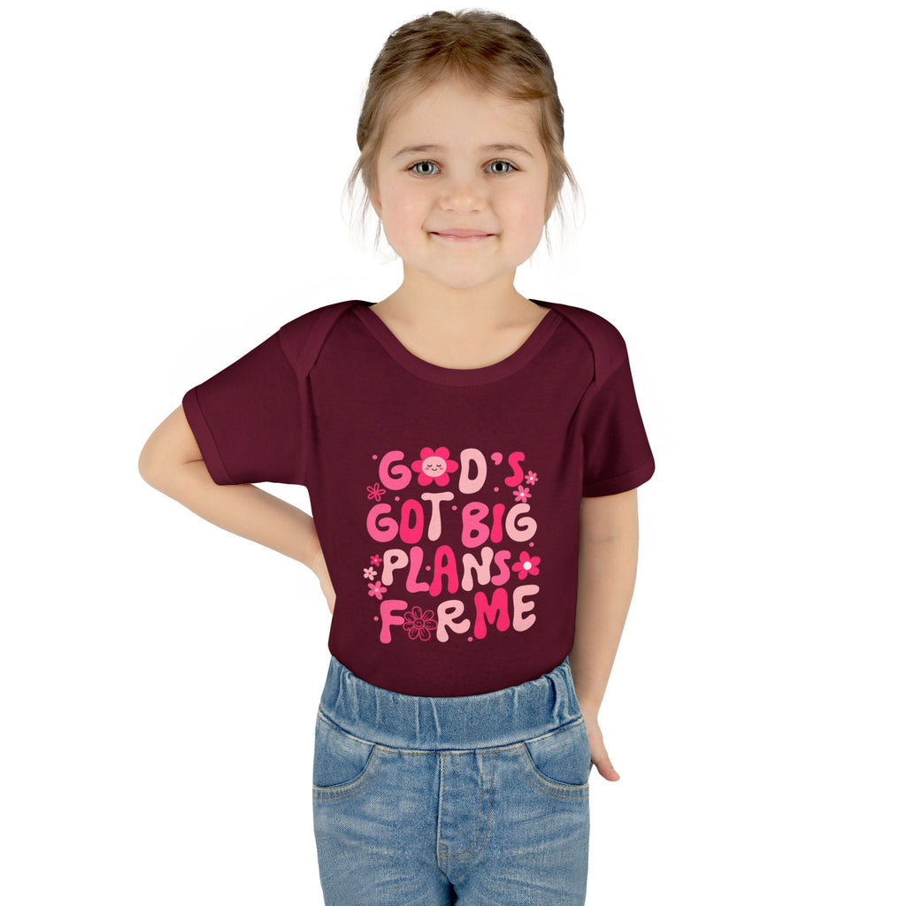 Girls God’s Got Big Plans For Me Infant Bodysuit — Pink Floral Baby Onesie