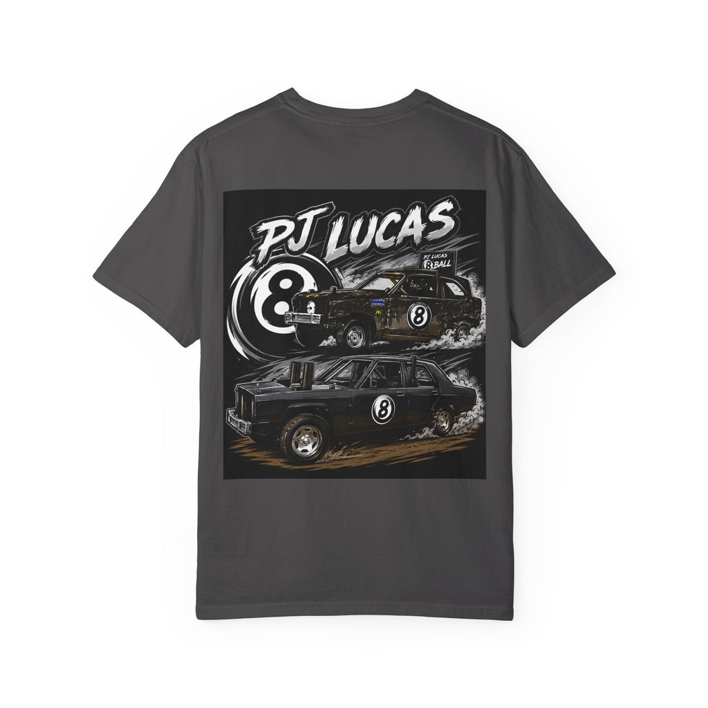 PJ Lucas Race Car T-Shirt — Vintage Black 8-Ball Dirt Track Tee