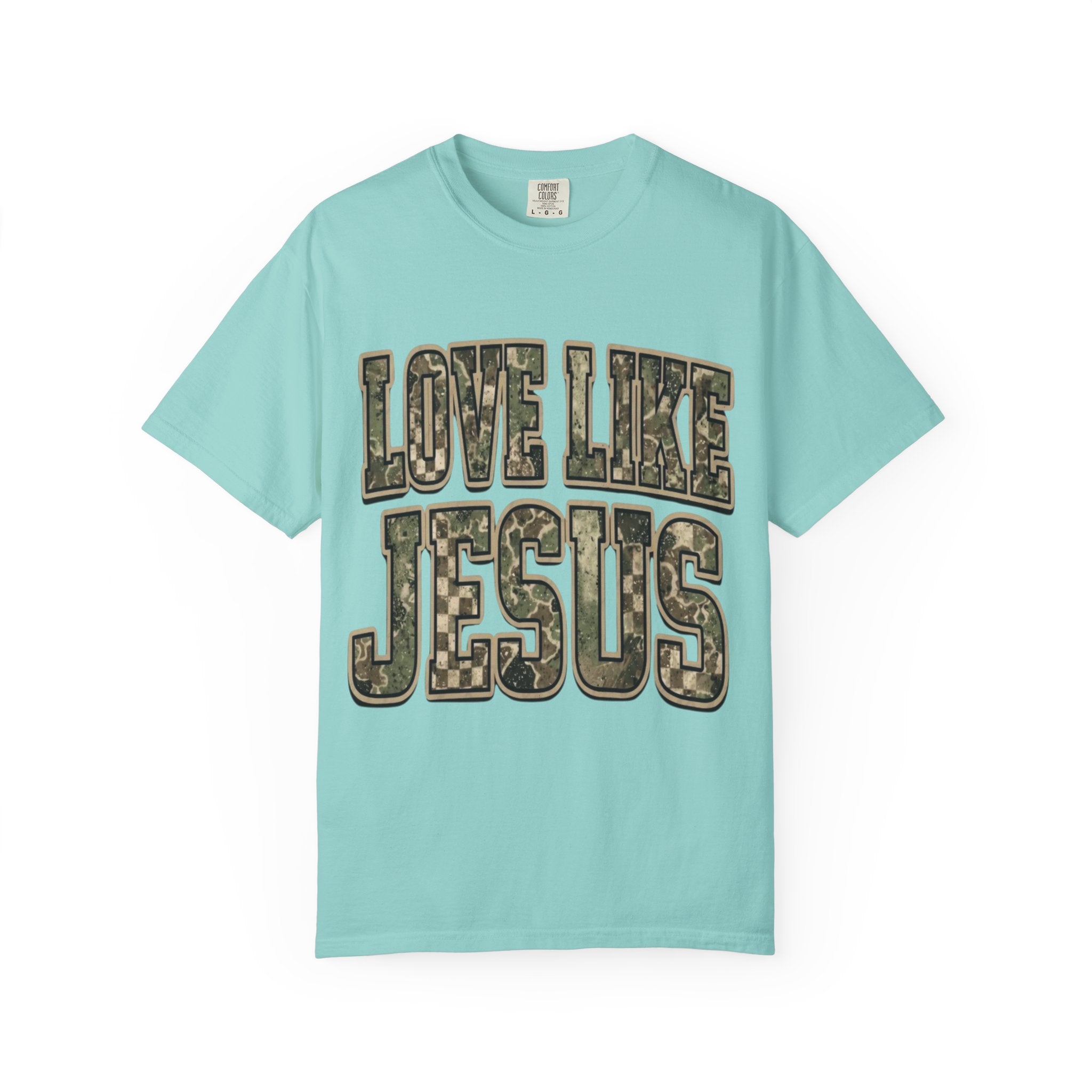 Love Like Jesus camo text T-shirt | Christian faith shirt