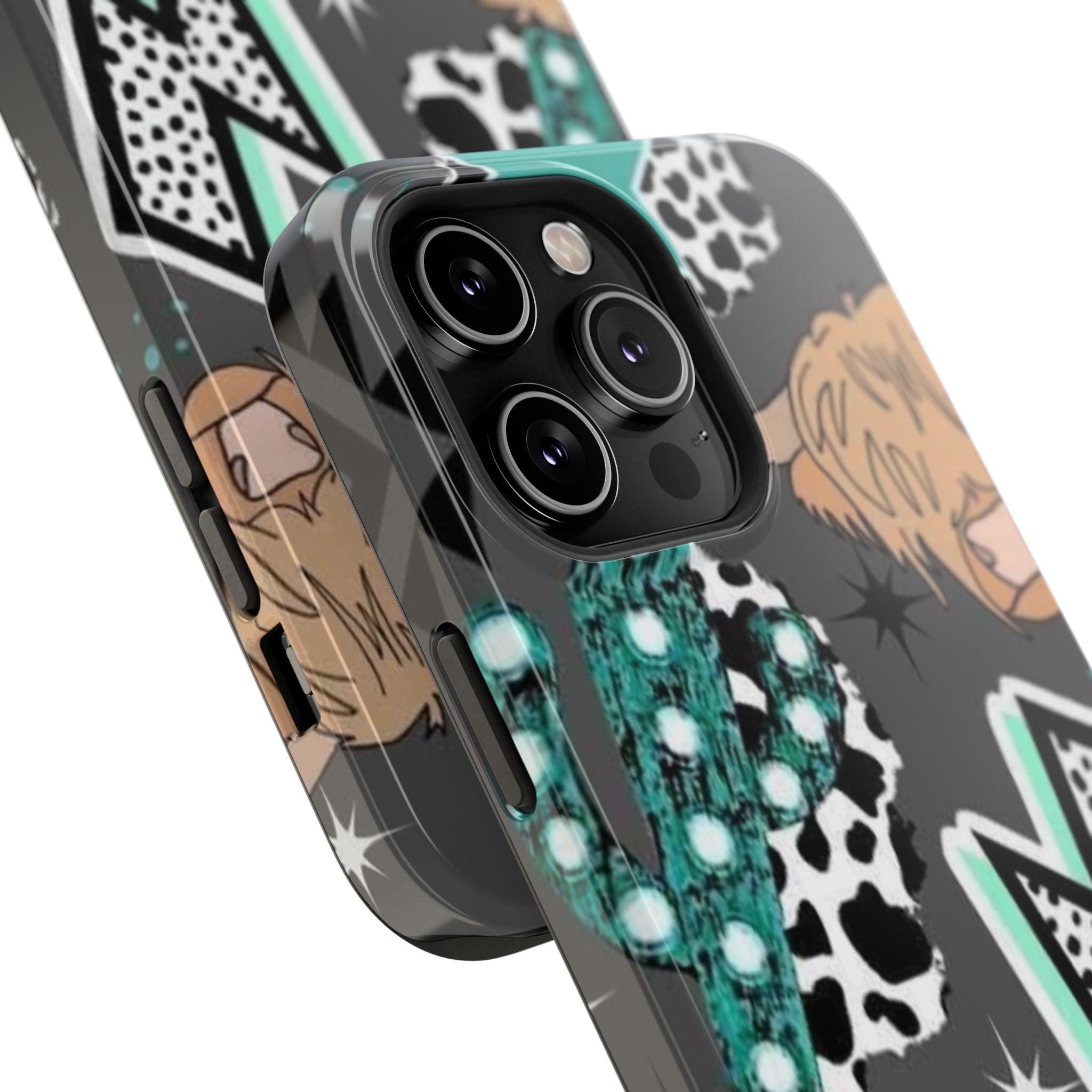 Teal Pop-Art Pattern Phone Case — Impact-Resistant iPhone Cover with Lightning & Leopard Graphics