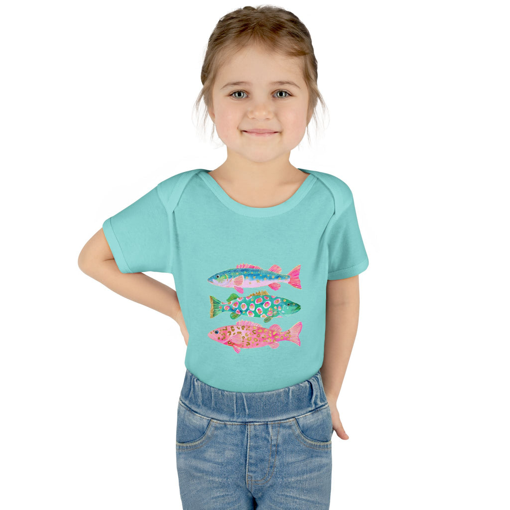 Baby Bodysuit — Colorful Watercolor Fish Onesie for Infants