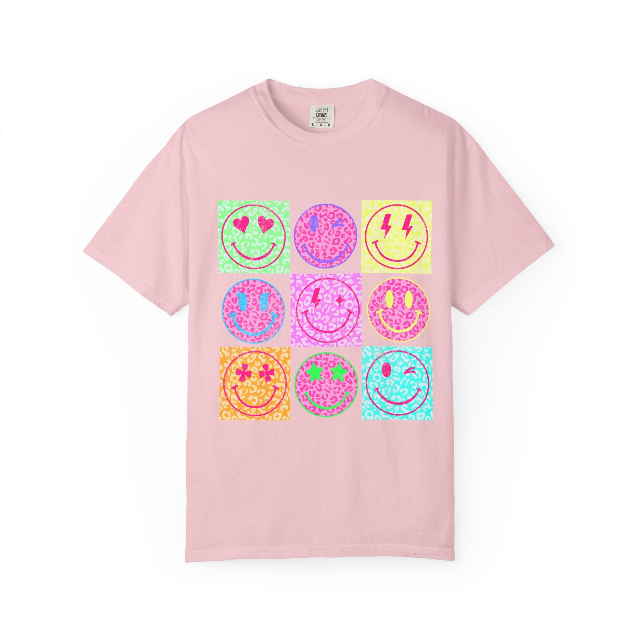 Neon Retro Smiley Grid T-Shirt