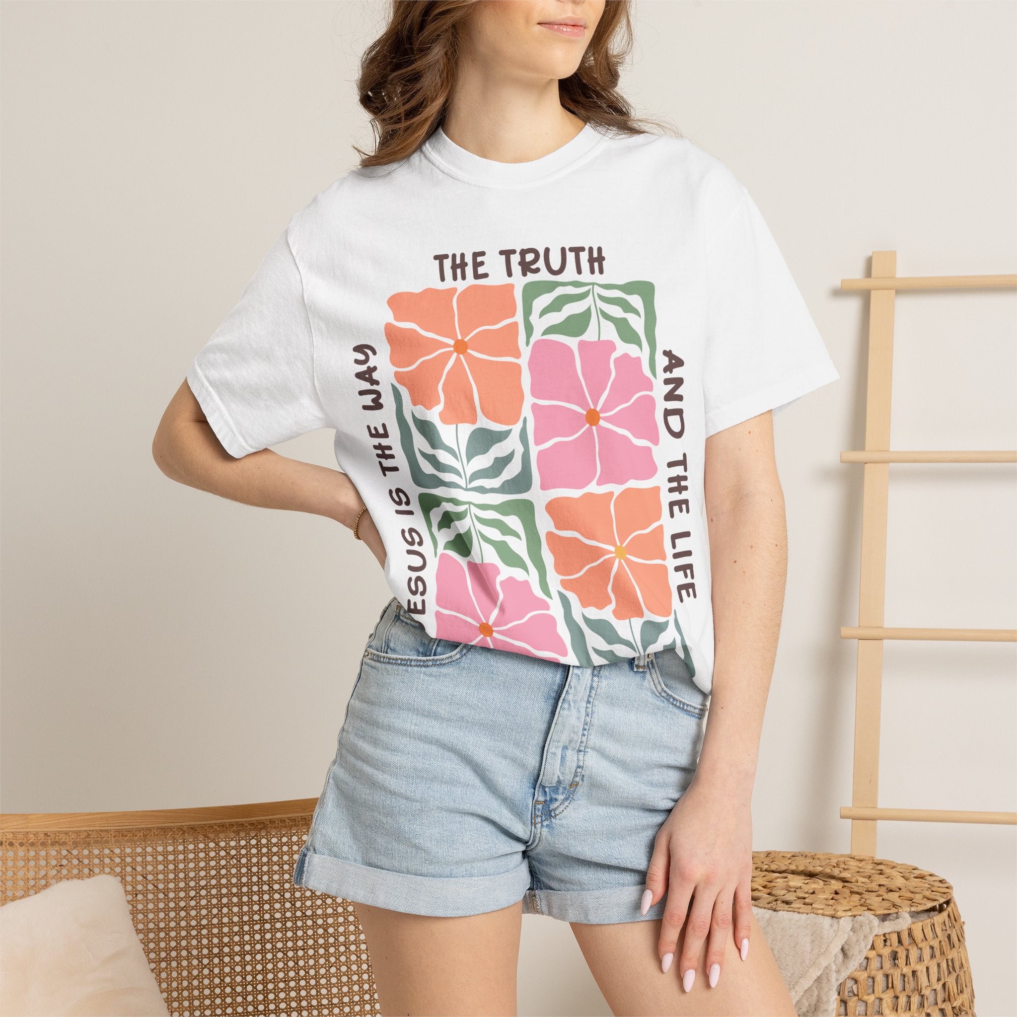 Christian Floral T-Shirt — "The Truth and the Life" John 14:6 Graphic Tee
