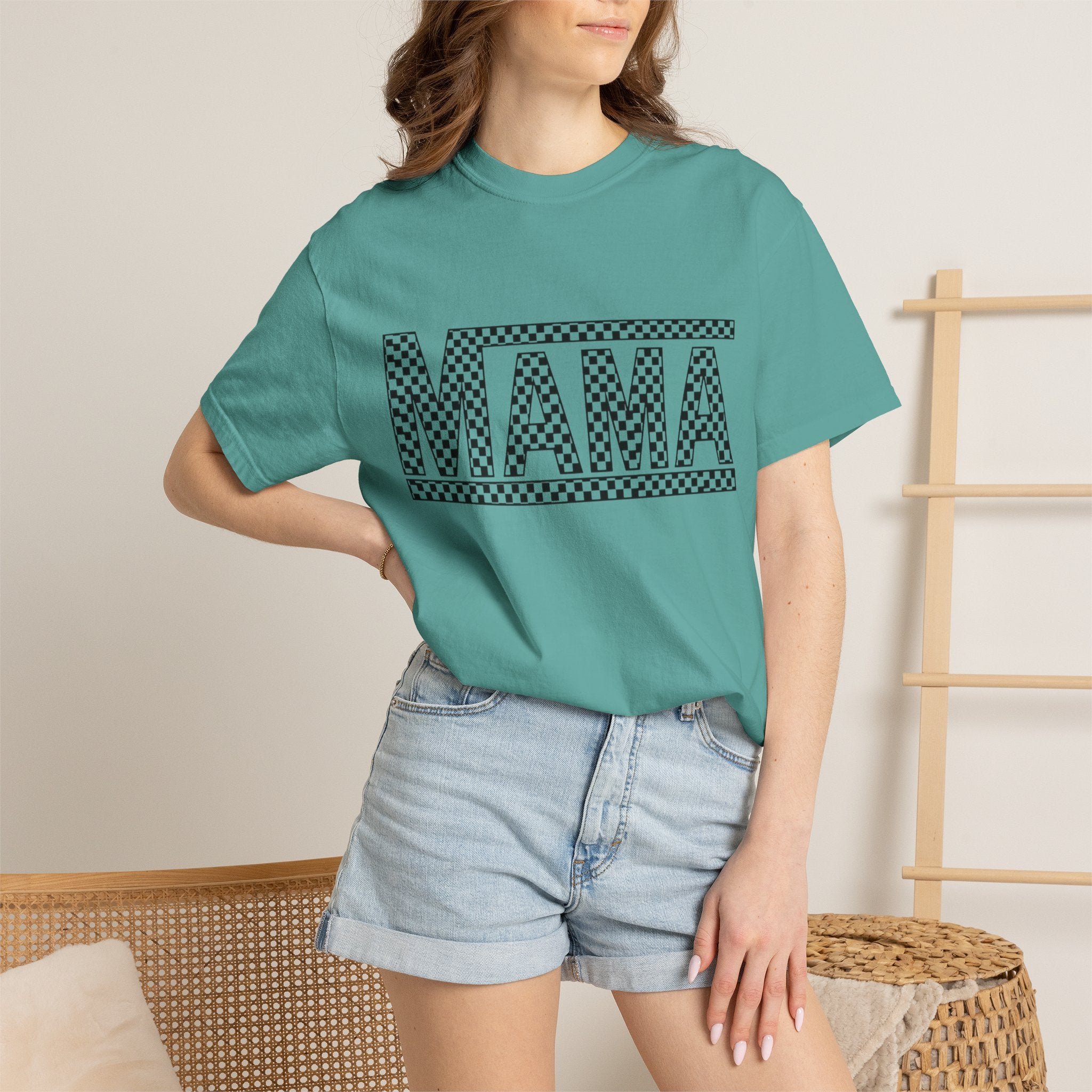 Checkered MAMA Logo T-shirt | Mama Typography Tee