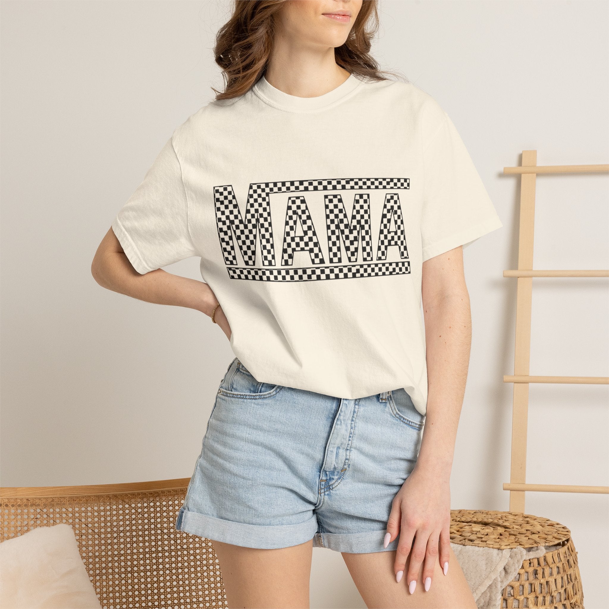 Checkered MAMA Logo T-shirt | Mama Typography Tee