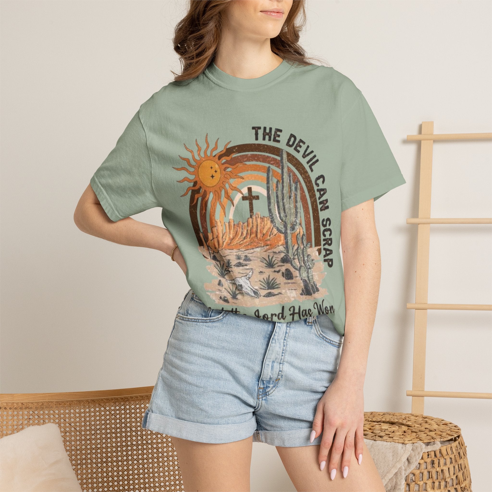 Christian Desert Scene T-Shirt — "The Devil Can Scrap, But the Lord Has Won"