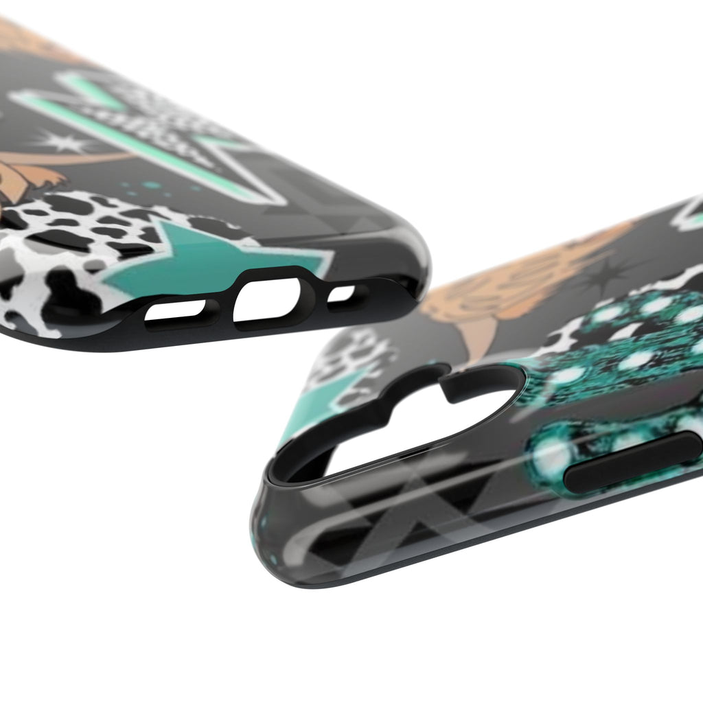 Teal Pop-Art Pattern Phone Case — Impact-Resistant iPhone Cover with Lightning & Leopard Graphics