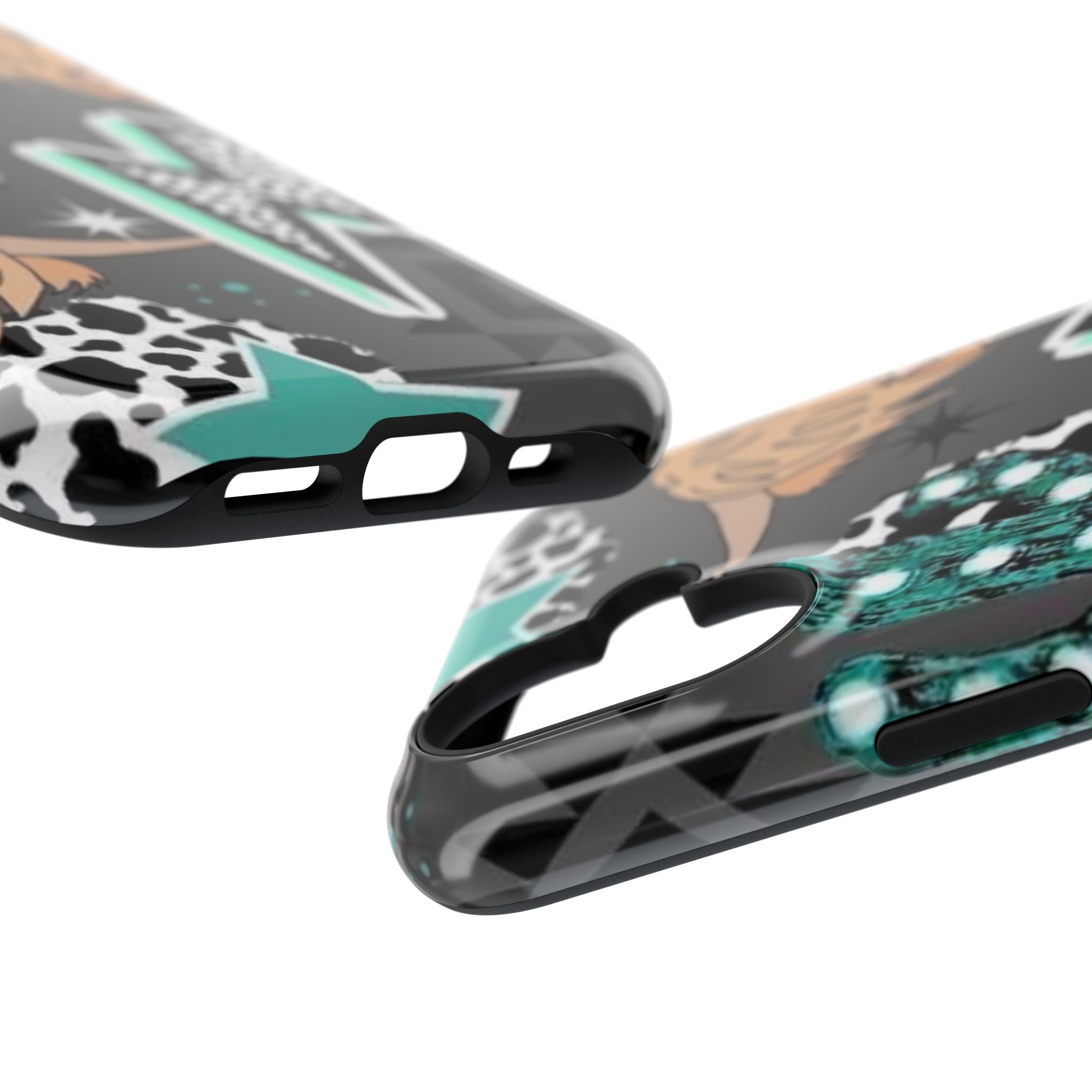 Teal Pop-Art Pattern Phone Case — Impact-Resistant iPhone Cover with Lightning & Leopard Graphics