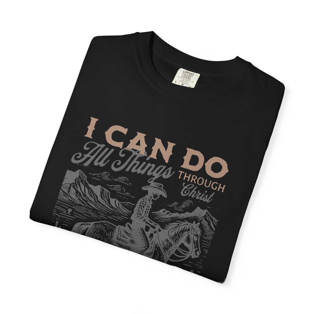 Faith Cowboy T-Shirt — "I Can Do All Things" Philippians 4:13 Christian Tee
