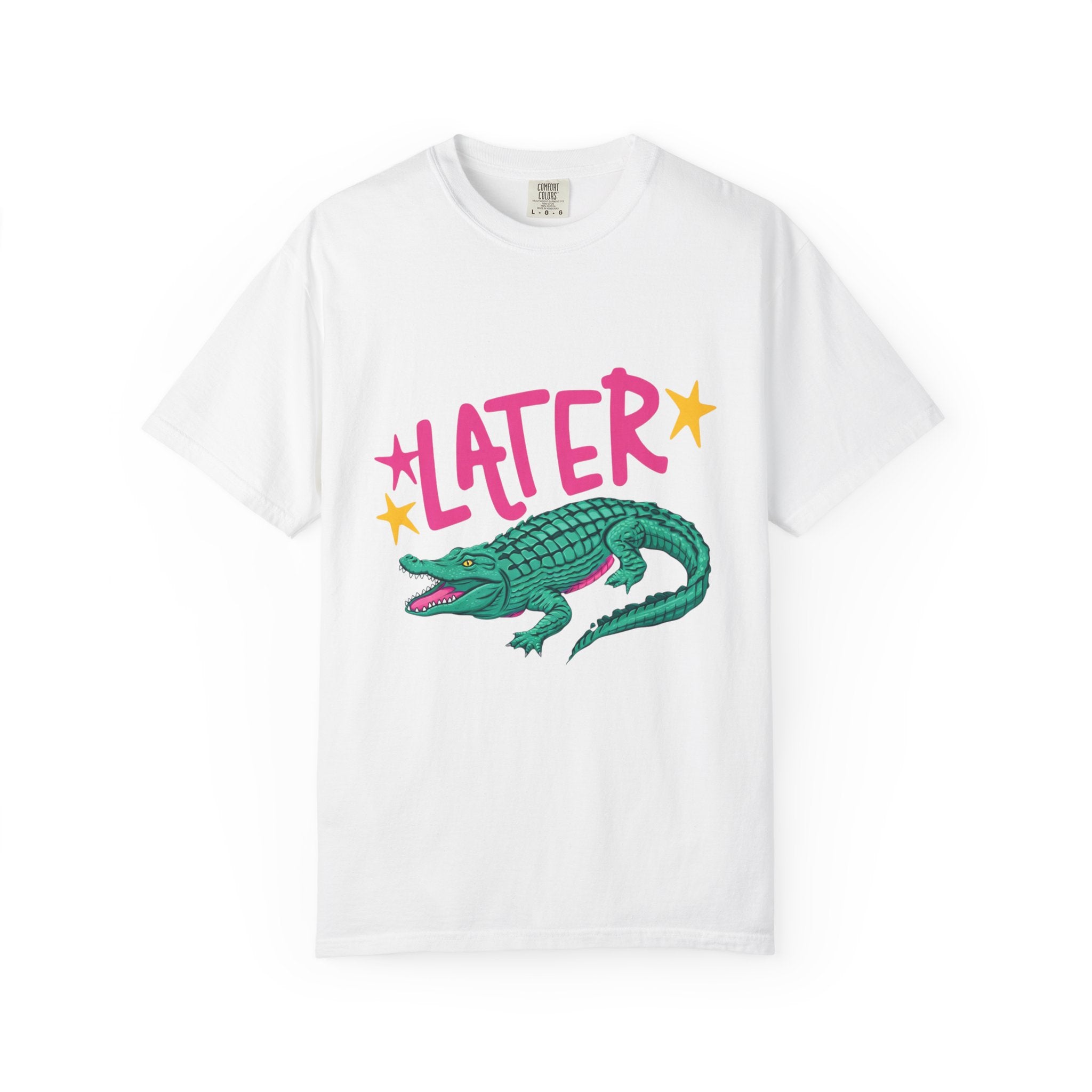 Later/After While Alligator T-Shirt — Retro Pink & Teal Graphic Tee