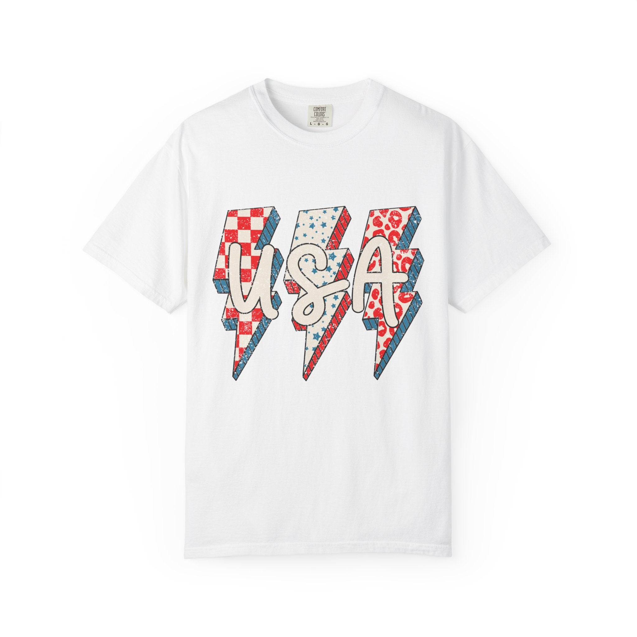 USA Lightning Bolt Graphic T-Shirt — Patriotic 4th of July Tee