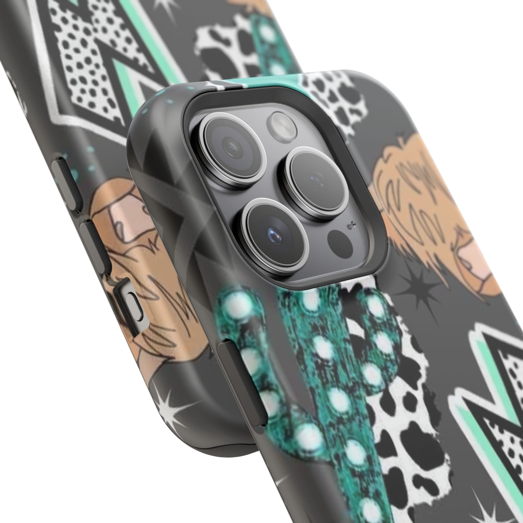 Teal Pop-Art Pattern Phone Case — Impact-Resistant iPhone Cover with Lightning & Leopard Graphics