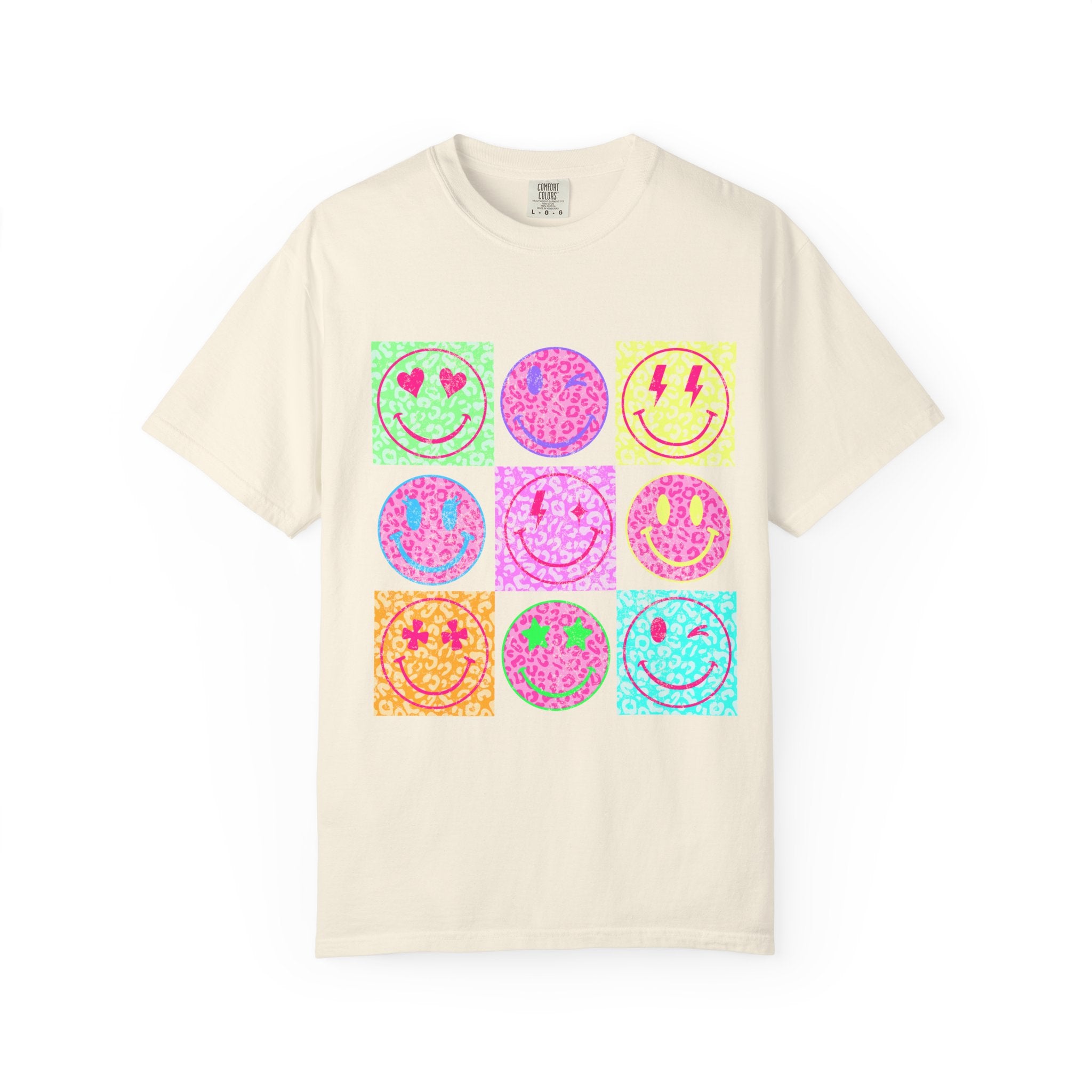 Neon Retro Smiley Grid T-Shirt