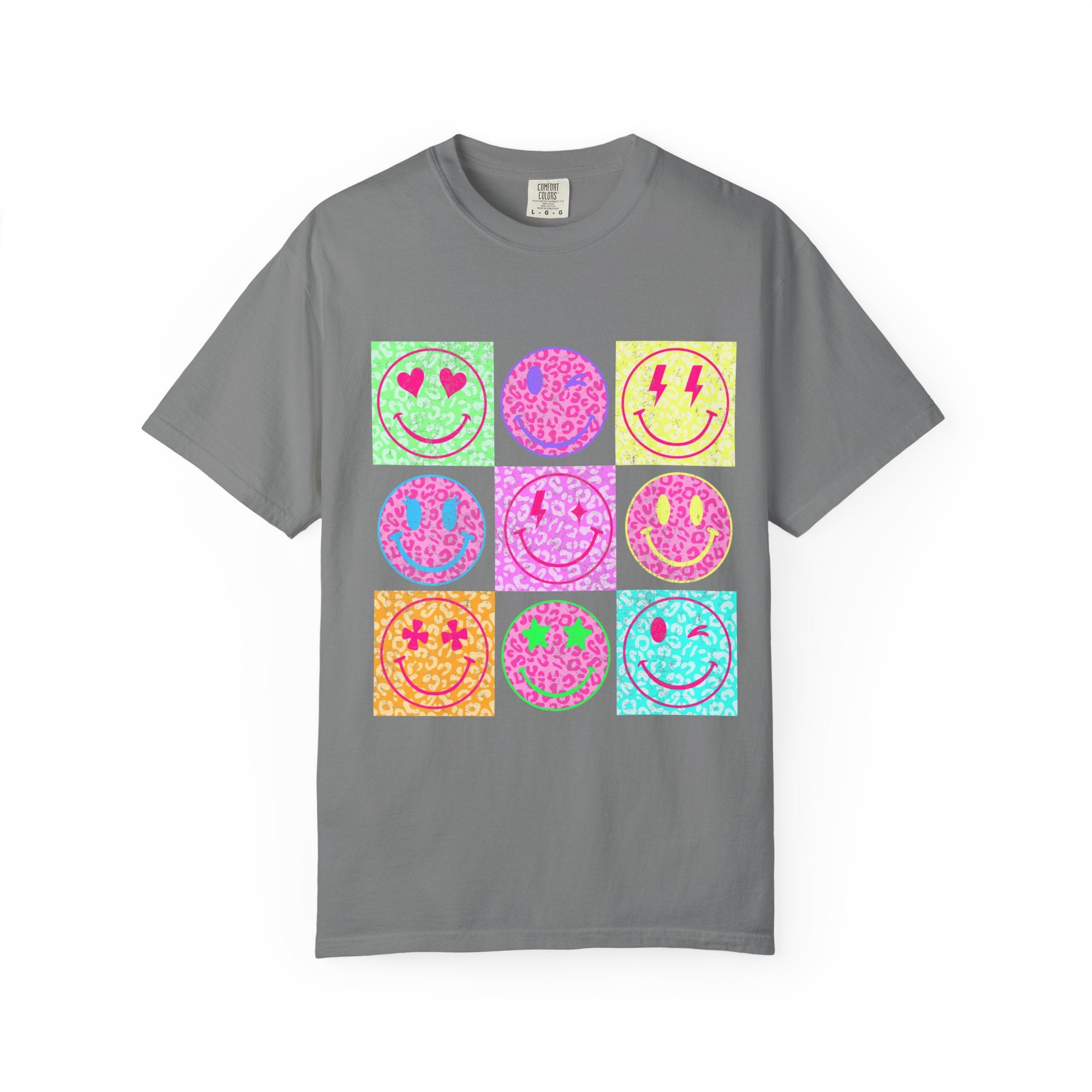Neon Retro Smiley Grid T-Shirt