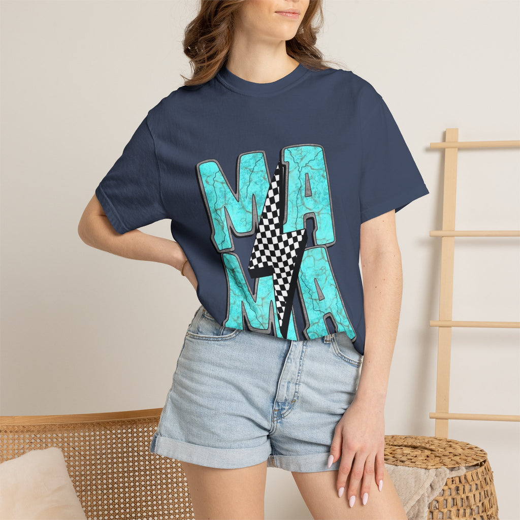MAMA lightning bolt graphic T-shirt | turquoise marble letters