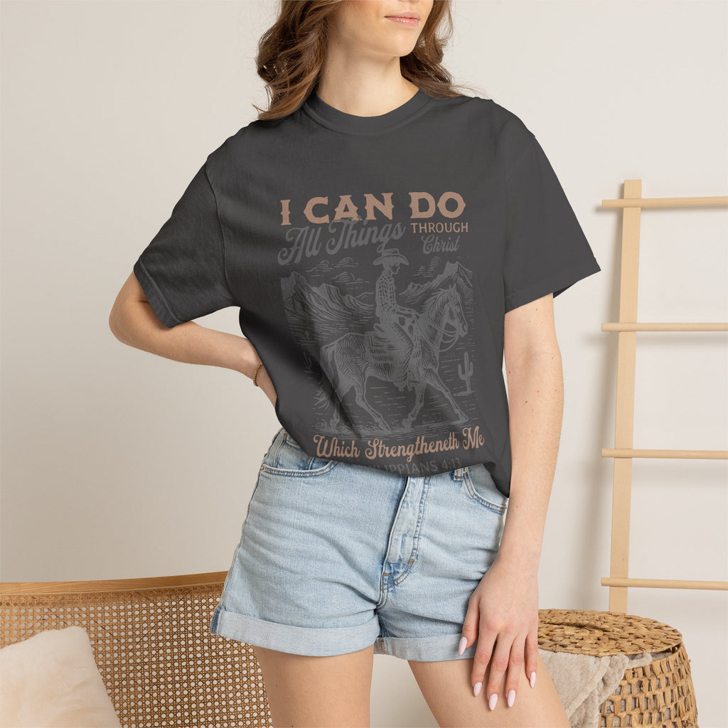 Faith Cowboy T-Shirt — "I Can Do All Things" Philippians 4:13 Christian Tee