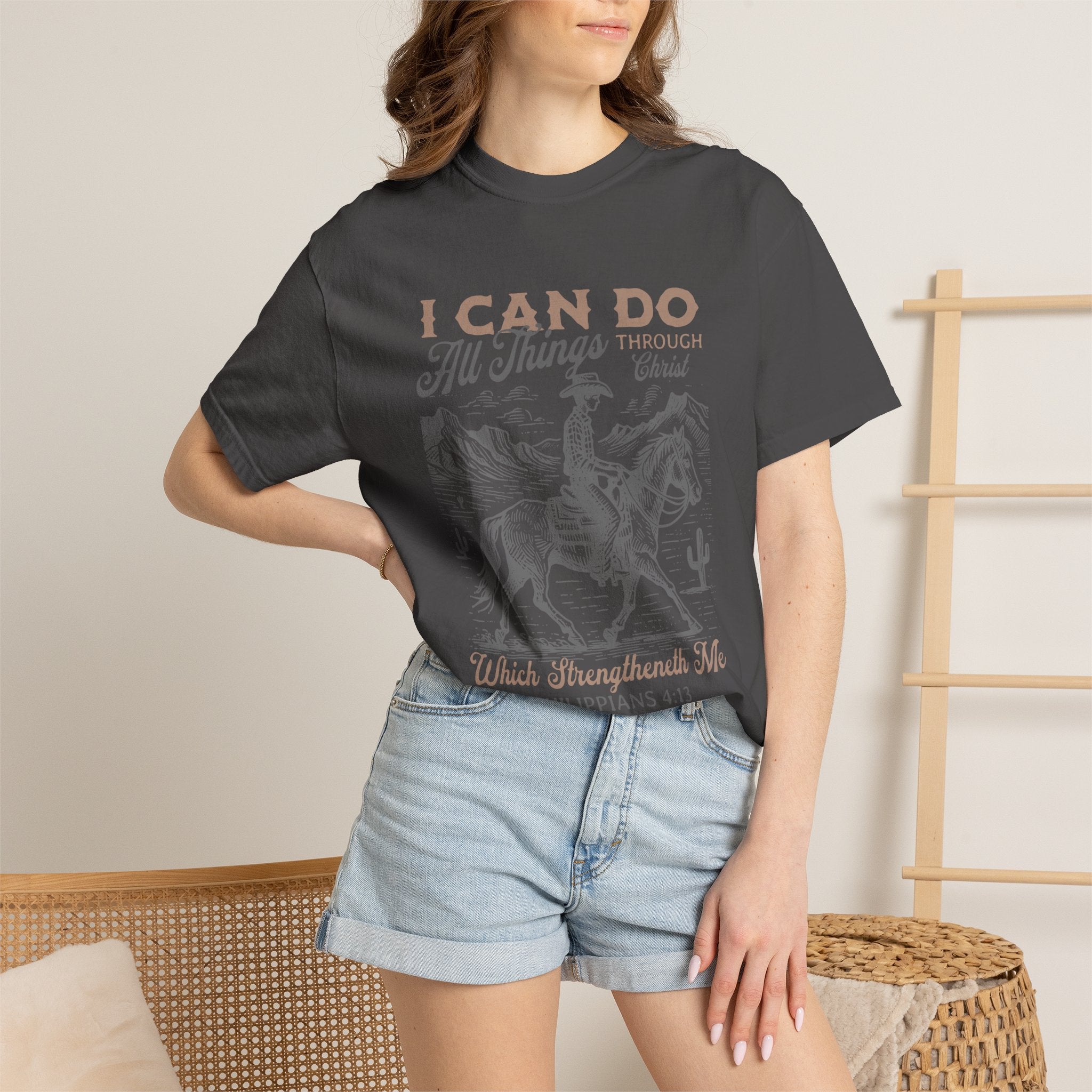 Faith Cowboy T-Shirt — "I Can Do All Things" Philippians 4:13 Christian Tee