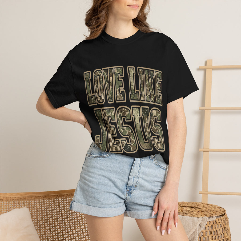 Love Like Jesus camo text T-shirt | Christian faith shirt