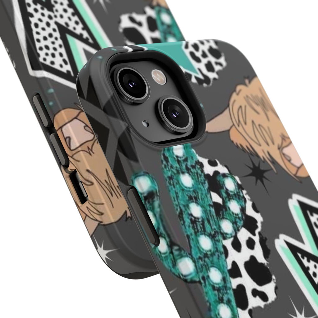 Teal Pop-Art Pattern Phone Case — Impact-Resistant iPhone Cover with Lightning & Leopard Graphics