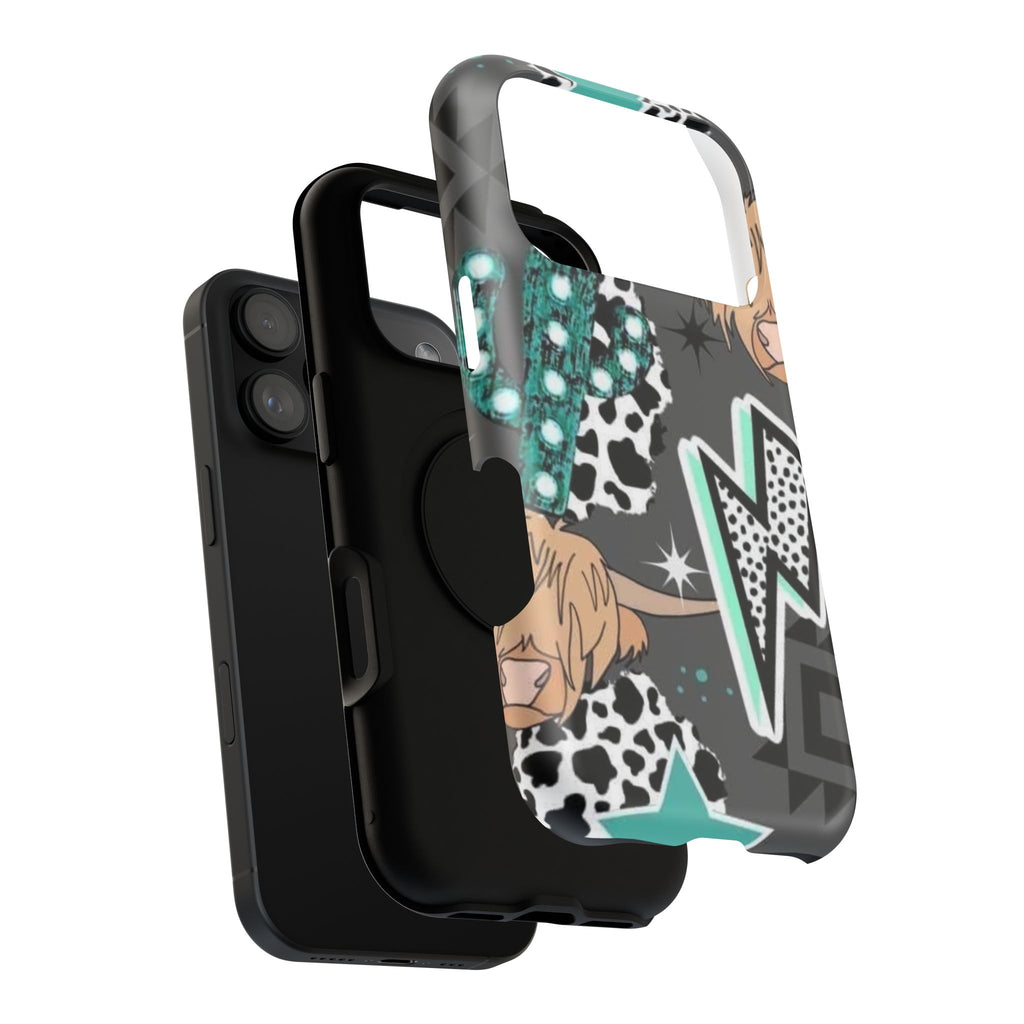 Teal Pop-Art Pattern Phone Case — Impact-Resistant iPhone Cover with Lightning & Leopard Graphics