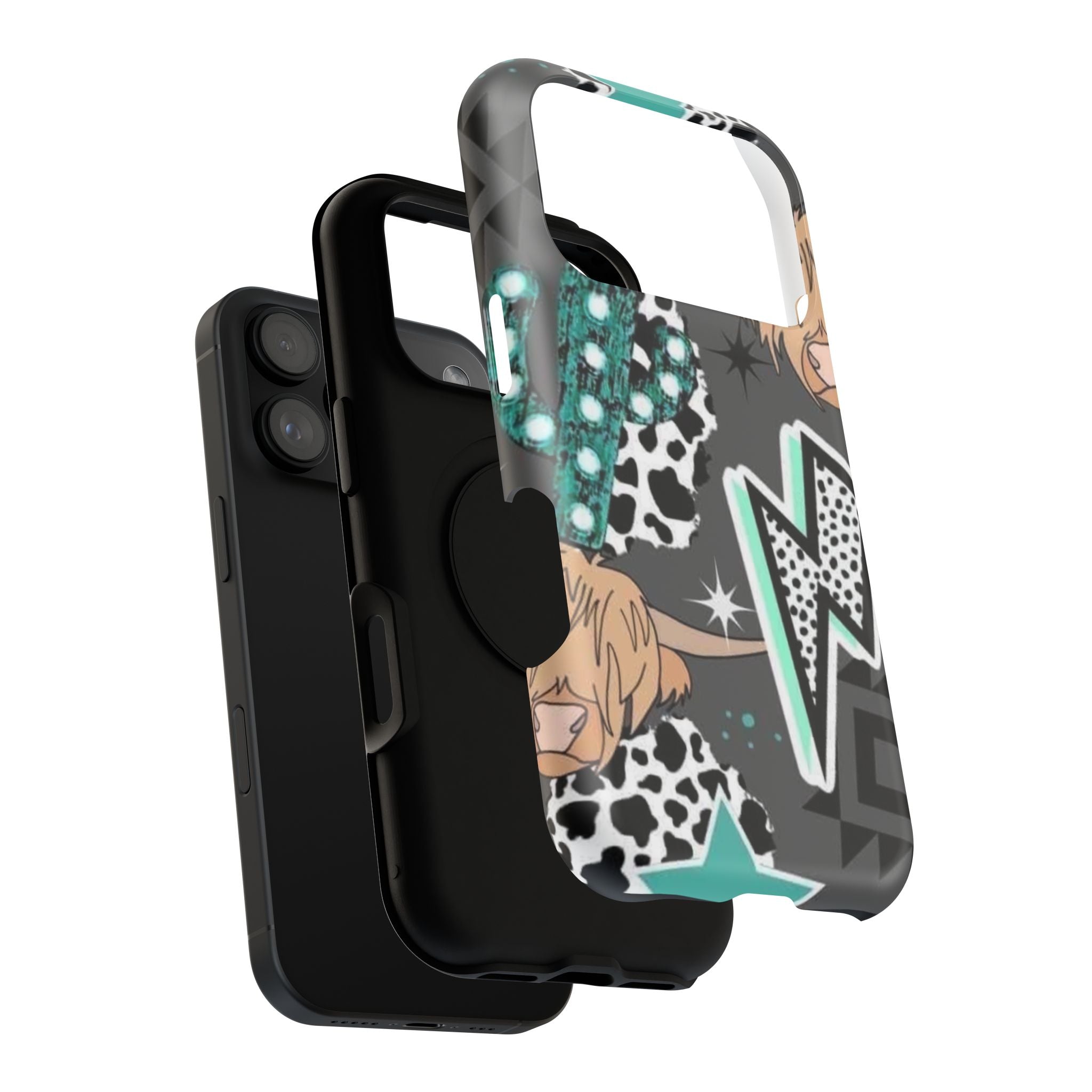 Teal Pop-Art Pattern Phone Case — Impact-Resistant iPhone Cover with Lightning & Leopard Graphics