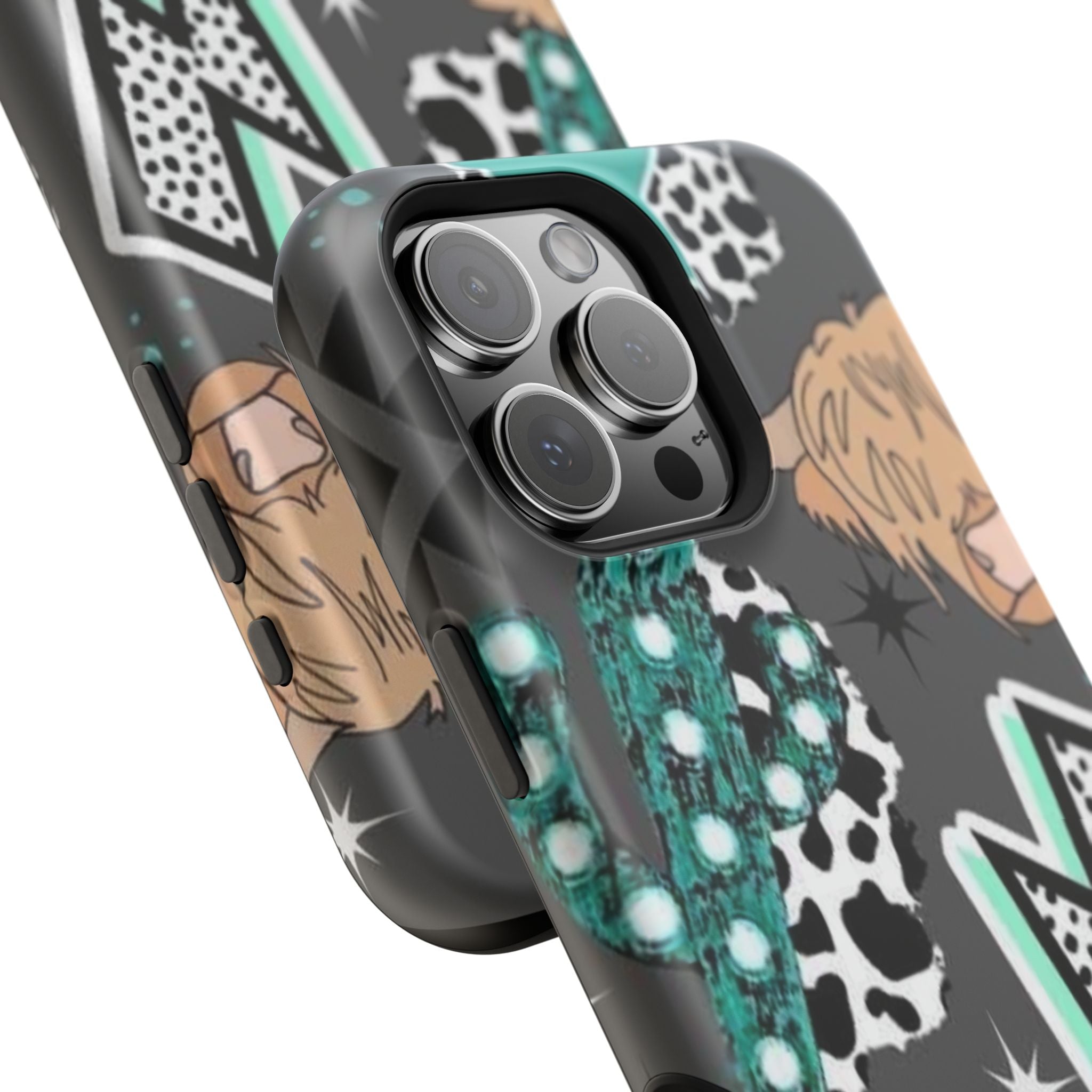 Teal Pop-Art Pattern Phone Case — Impact-Resistant iPhone Cover with Lightning & Leopard Graphics