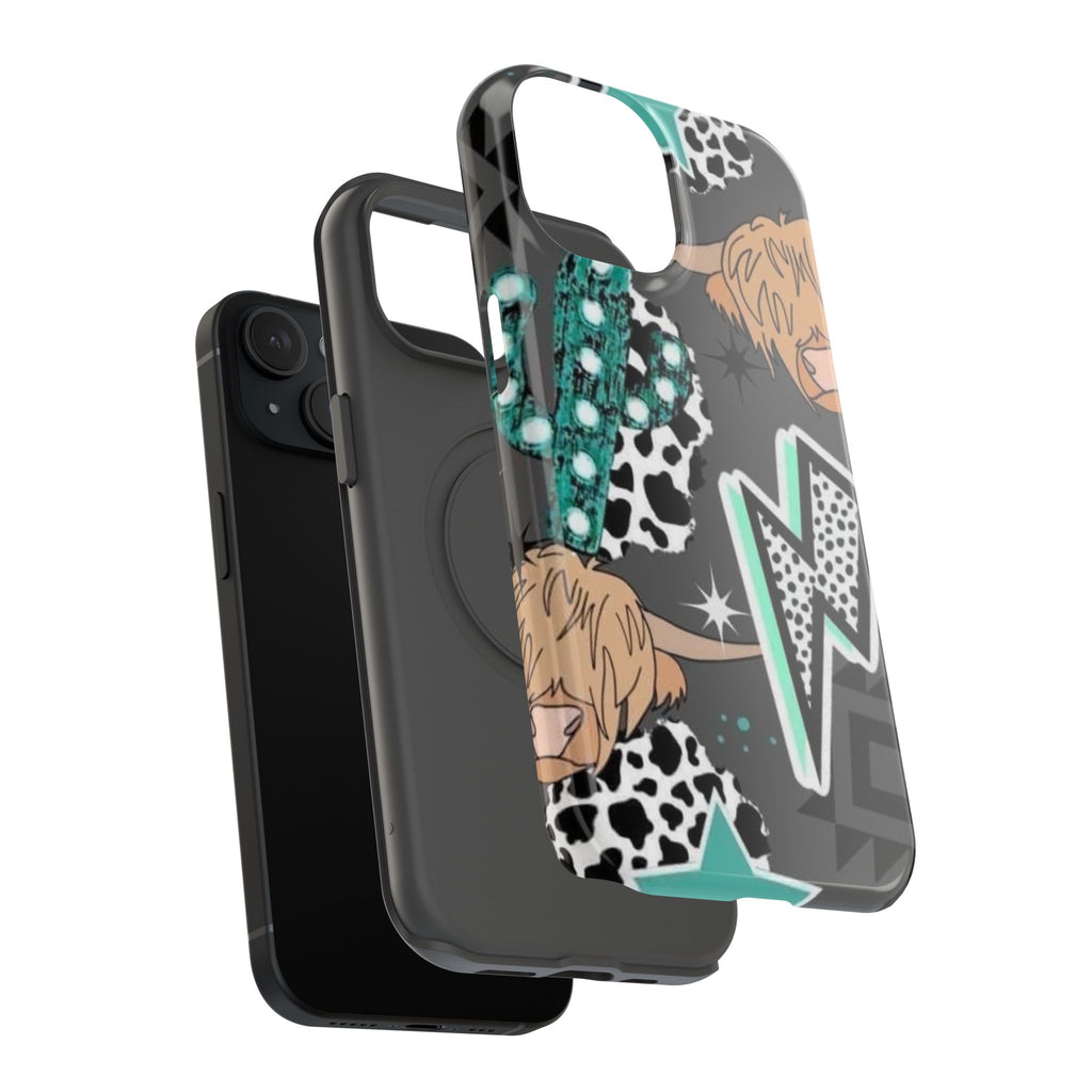 Teal Pop-Art Pattern Phone Case — Impact-Resistant iPhone Cover with Lightning & Leopard Graphics
