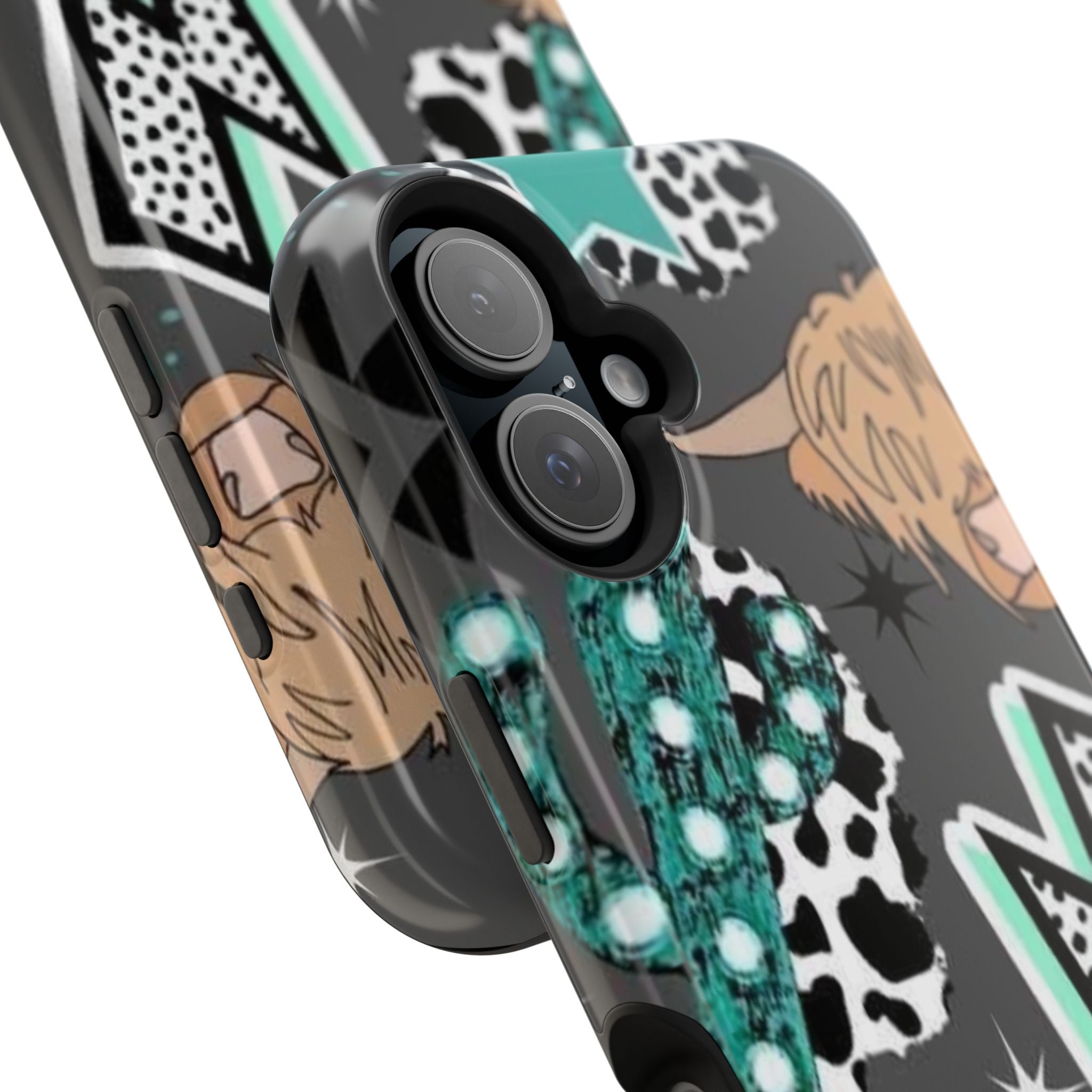 Teal Pop-Art Pattern Phone Case — Impact-Resistant iPhone Cover with Lightning & Leopard Graphics