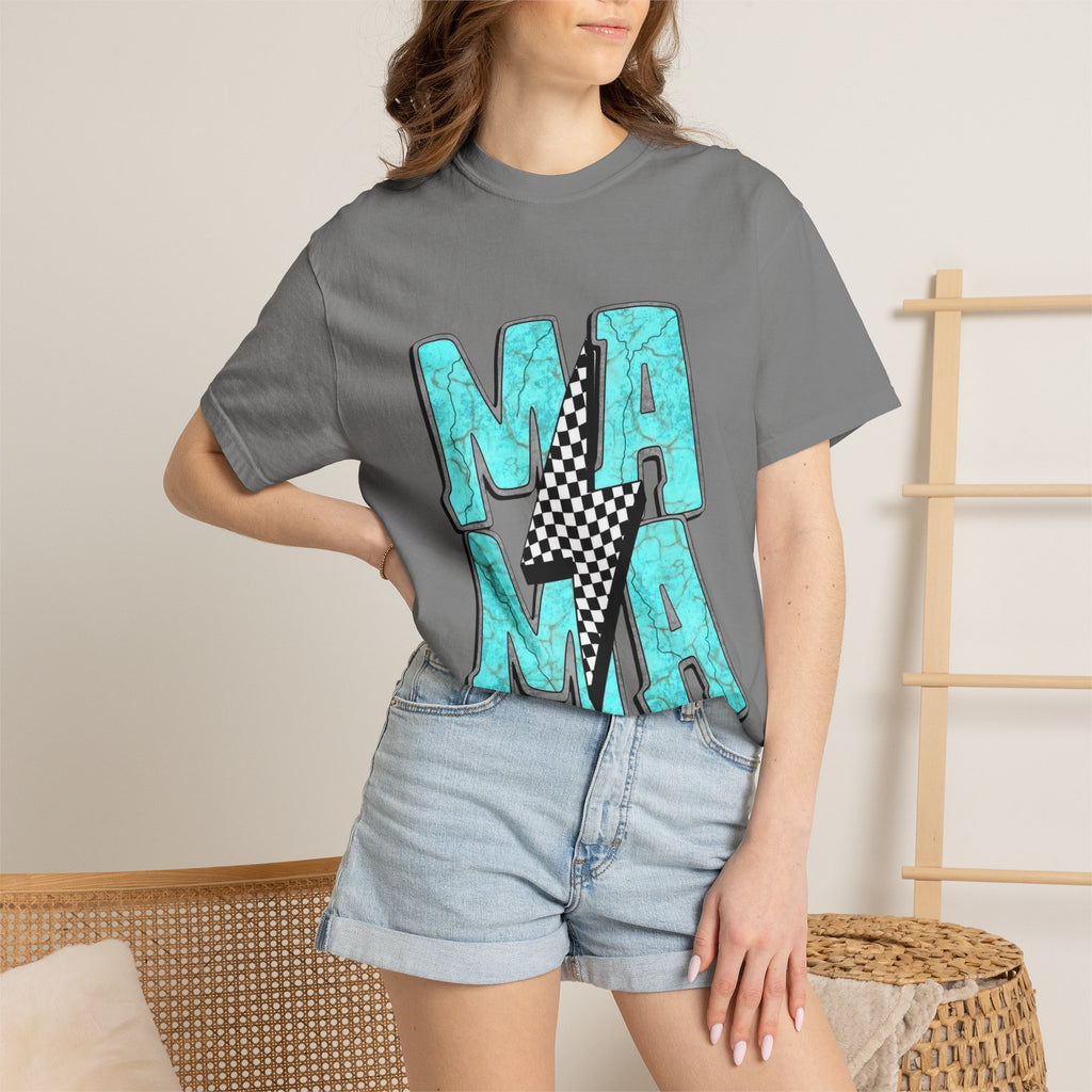 MAMA lightning bolt graphic T-shirt | turquoise marble letters