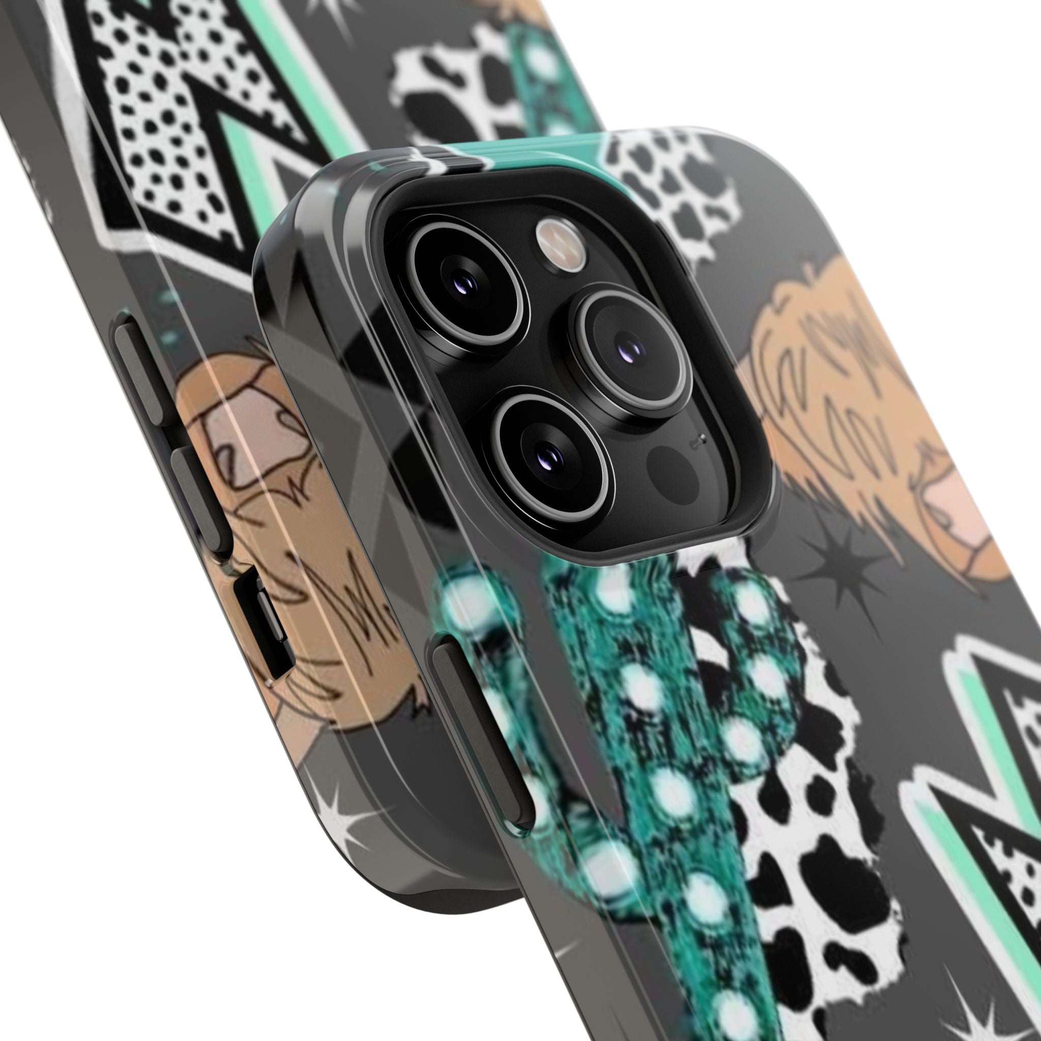 Teal Pop-Art Pattern Phone Case — Impact-Resistant iPhone Cover with Lightning & Leopard Graphics