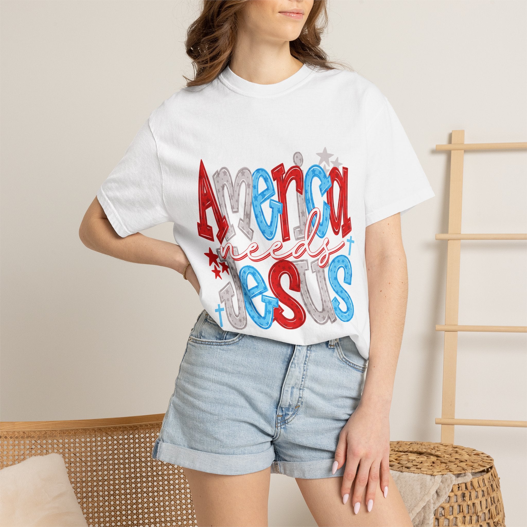 America needs Jesus T-Shirt - Patriotic Red White Blue Faith Tee