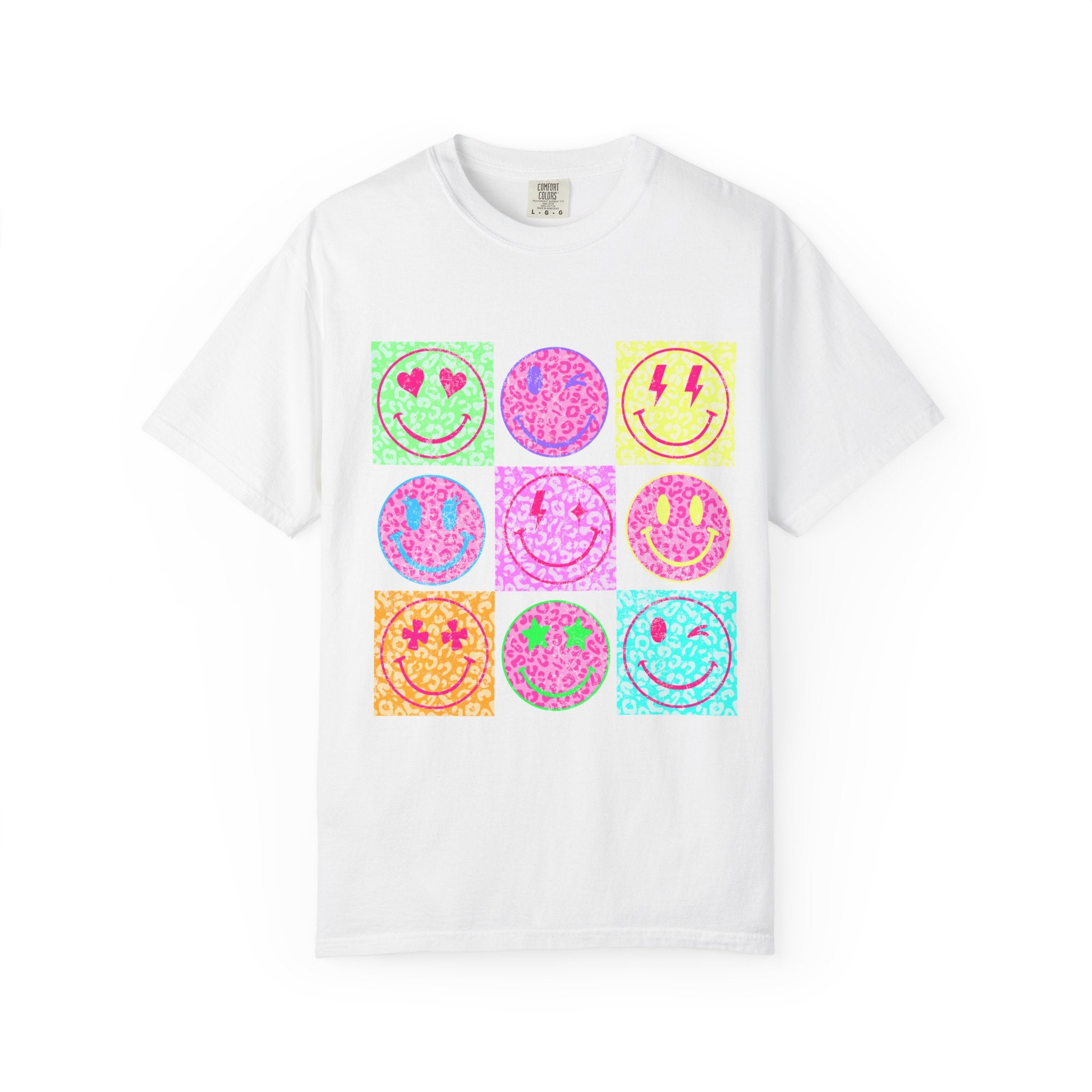 Neon Retro Smiley Grid T-Shirt
