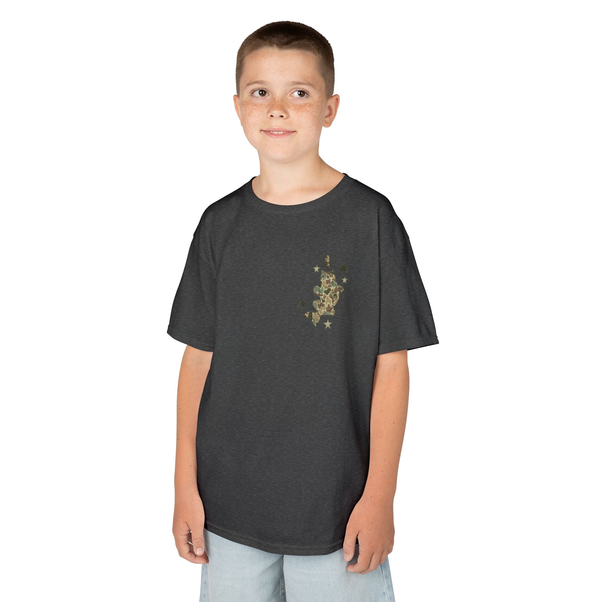 Kids Tee — "Catch Ya Later" Camo Shark Graphic