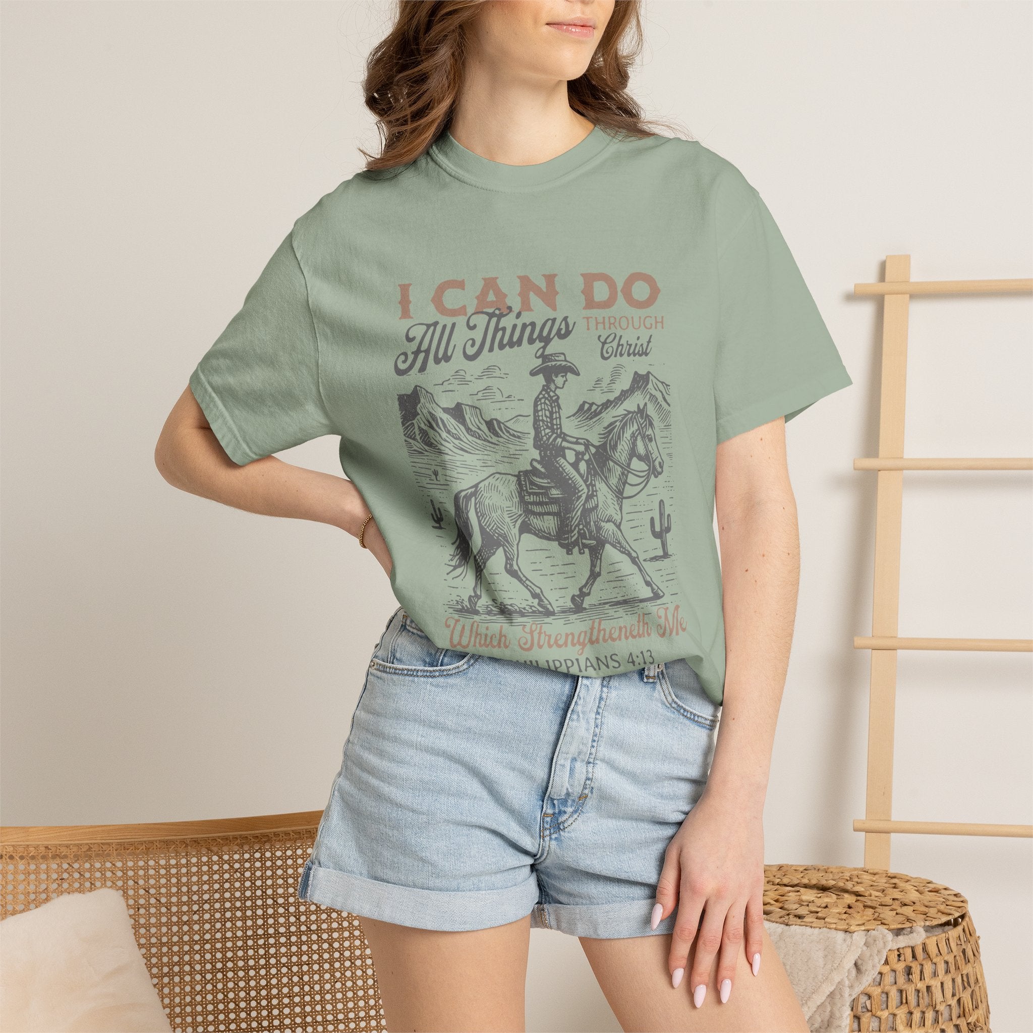 Faith Cowboy T-Shirt — "I Can Do All Things" Philippians 4:13 Christian Tee