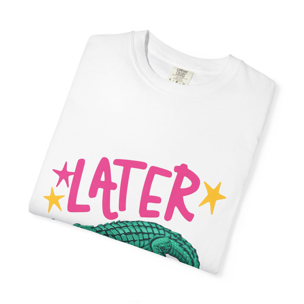 Later/After While Alligator T-Shirt — Retro Pink & Teal Graphic Tee
